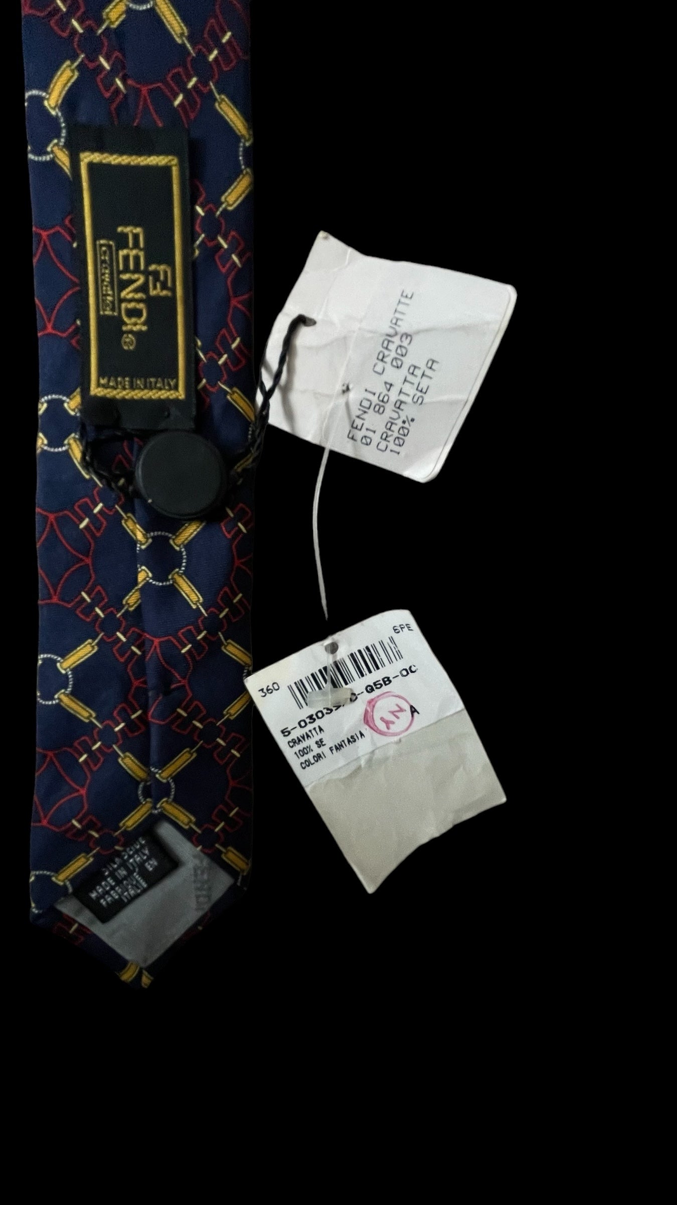 Vintage navy blue Equestrian silk tie by FENDI (10.3 cm by 143 cm)