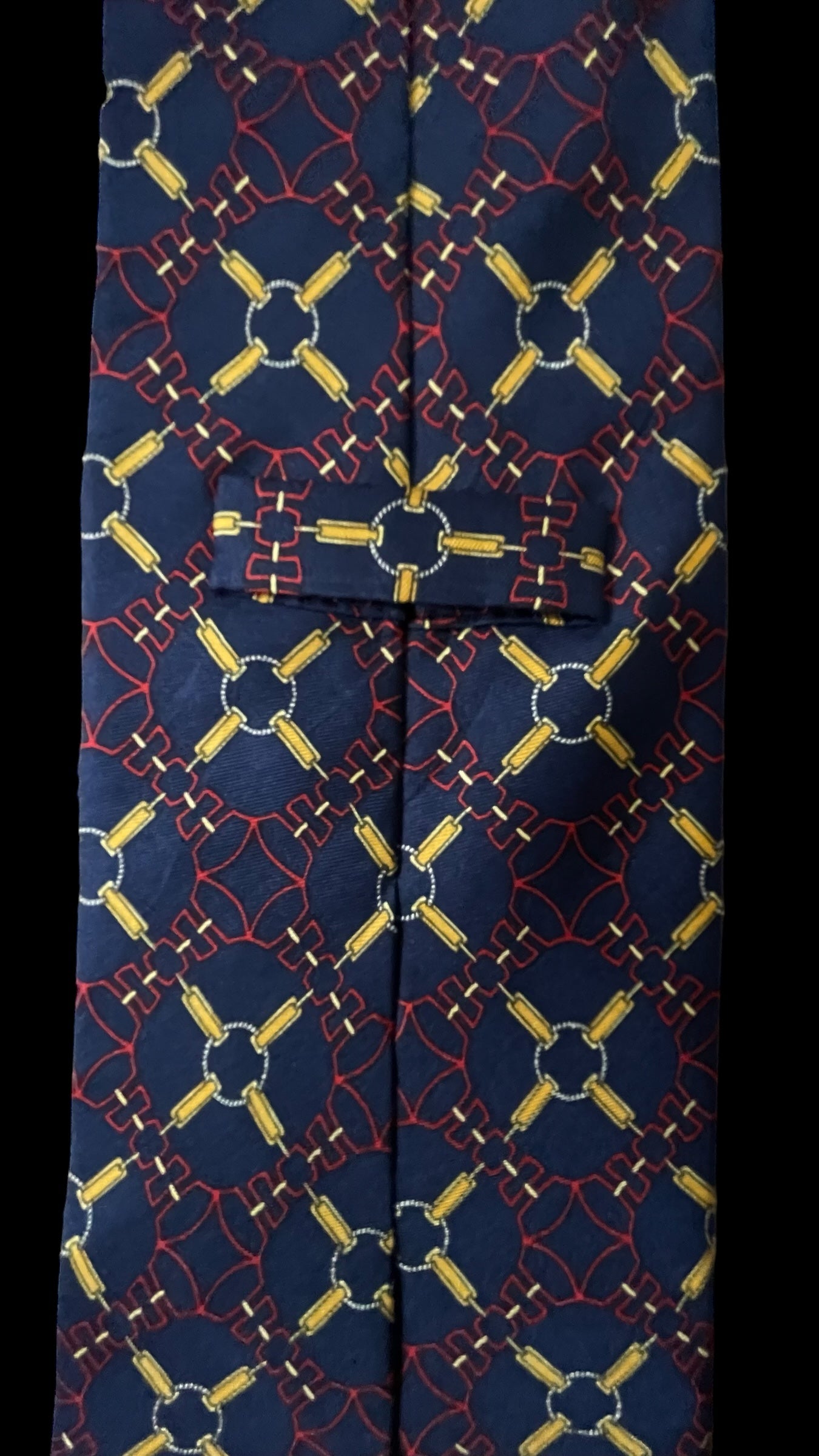 Vintage navy blue Equestrian silk tie by FENDI (10.3 cm by 143 cm)