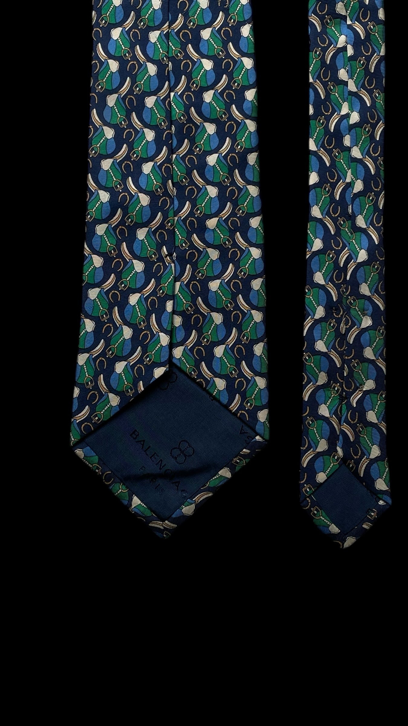 BALENCIAGA Vintage Navy Blue Equestrian Silk Tie (9 cm by 147 cm)