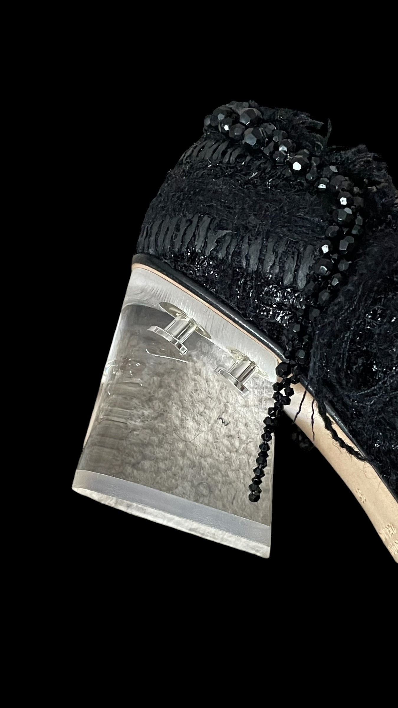 SIMONE ROCHA Women’s Black Embellished Tweed Block-Heel Shoes (Euro Size 36) U.K. 3.5