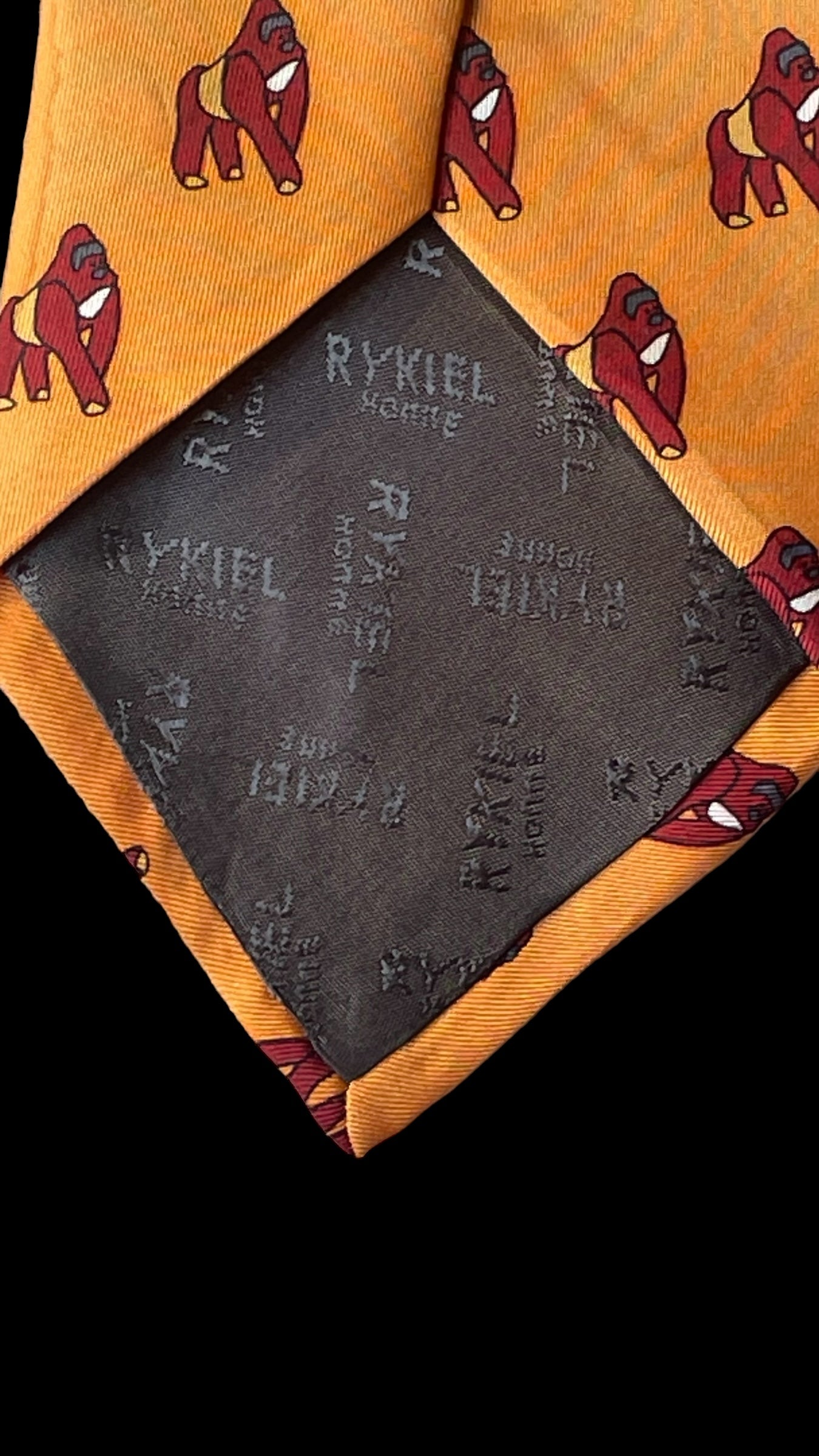 RYKIEL vintage orange gorillas silk tie (9.4 cm by 146 cm)