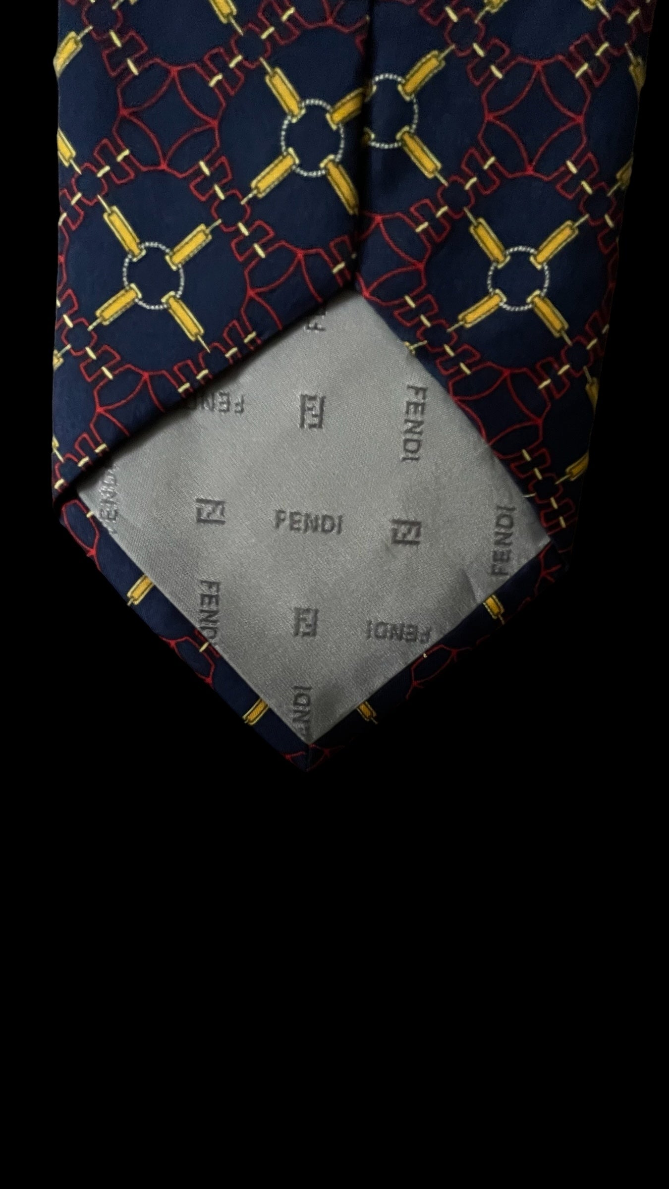 Vintage navy blue Equestrian silk tie by FENDI (10.3 cm by 143 cm)