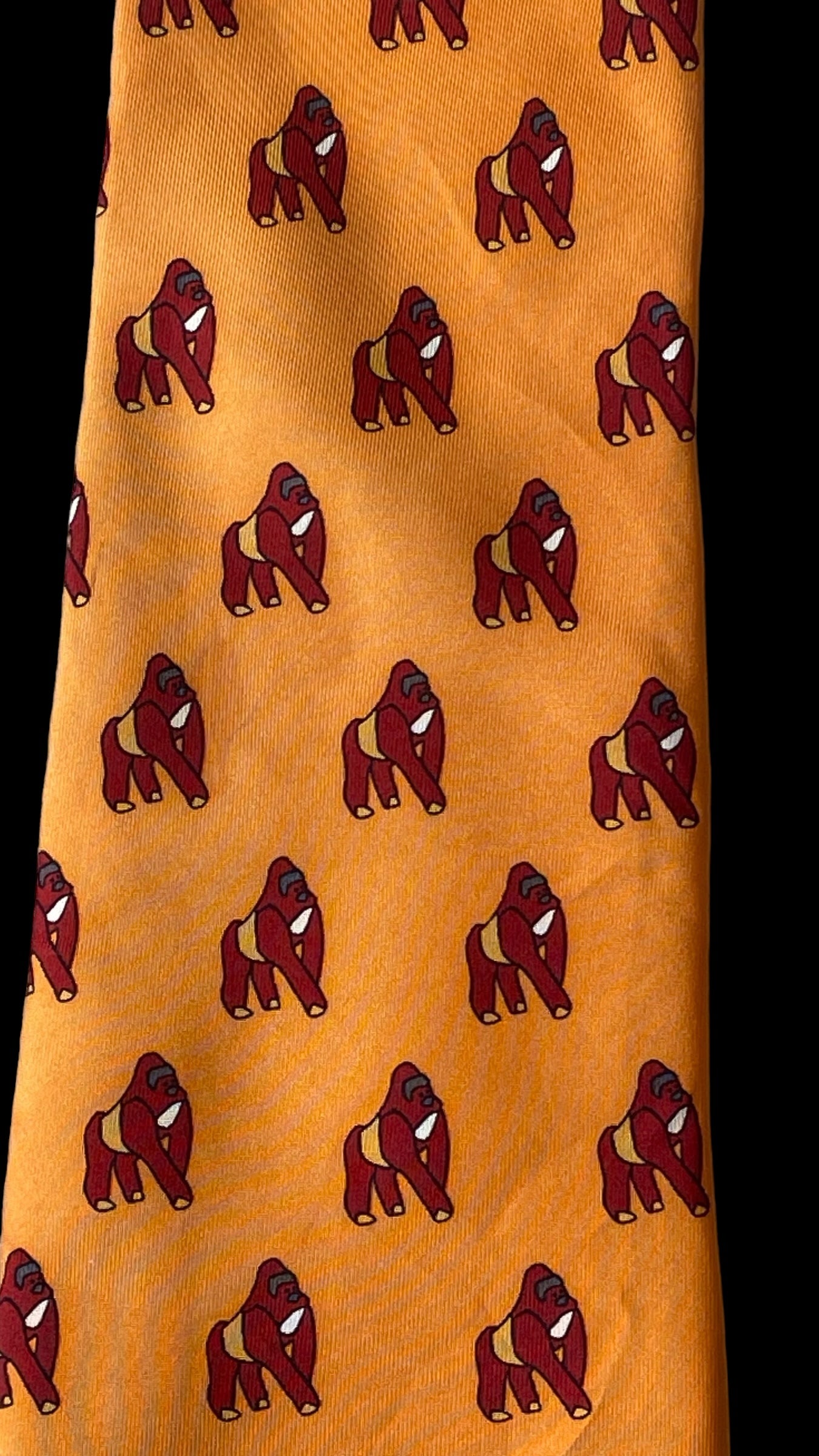 RYKIEL vintage orange gorillas silk tie (9.4 cm by 146 cm)