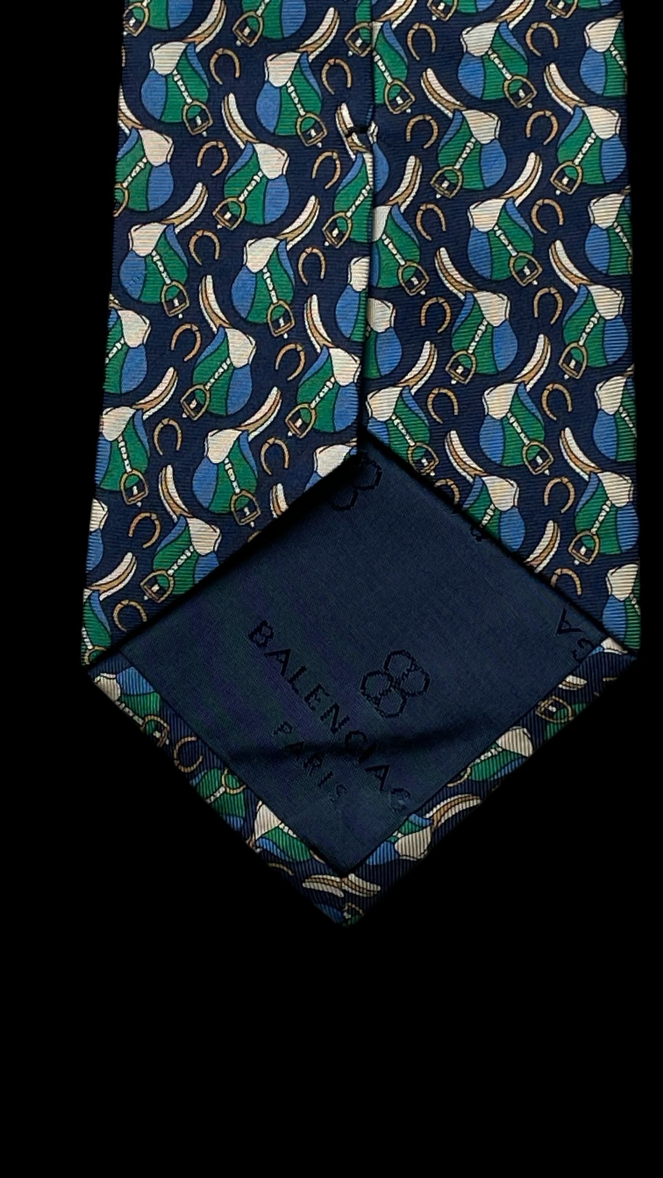 BALENCIAGA Vintage Navy Blue Equestrian Silk Tie (9 cm by 147 cm)