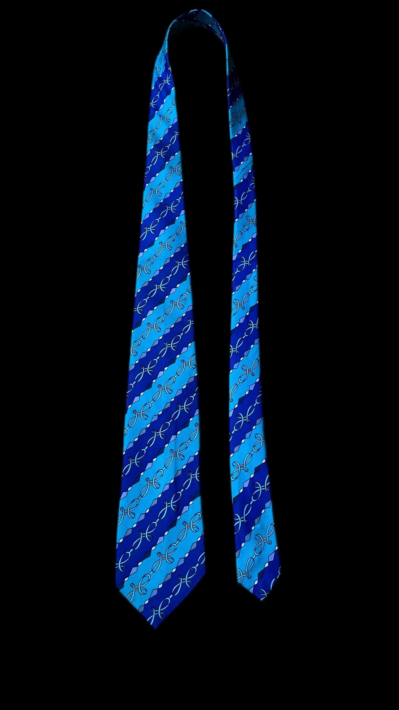 EMILIO PUCCI Vintage Turquoise Psychedelic Silk Tie (8 cm by 135.5 cm) Small Front Size