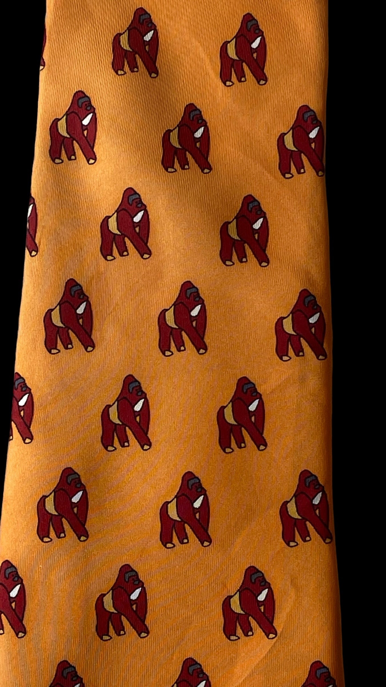 RYKIEL vintage orange gorillas silk tie (9.4 cm by 146 cm)