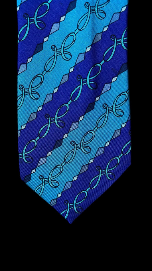 EMILIO PUCCI Vintage Turquoise Psychedelic Silk Tie (8 cm by 135.5 cm) Small Front Size