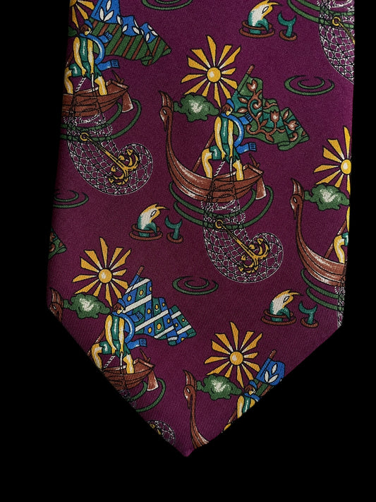 SALVATORE FERRAGAMO Vintage Dark Purple Novelty Silk Tie (9.4 cm by 140 cm) New in Box.