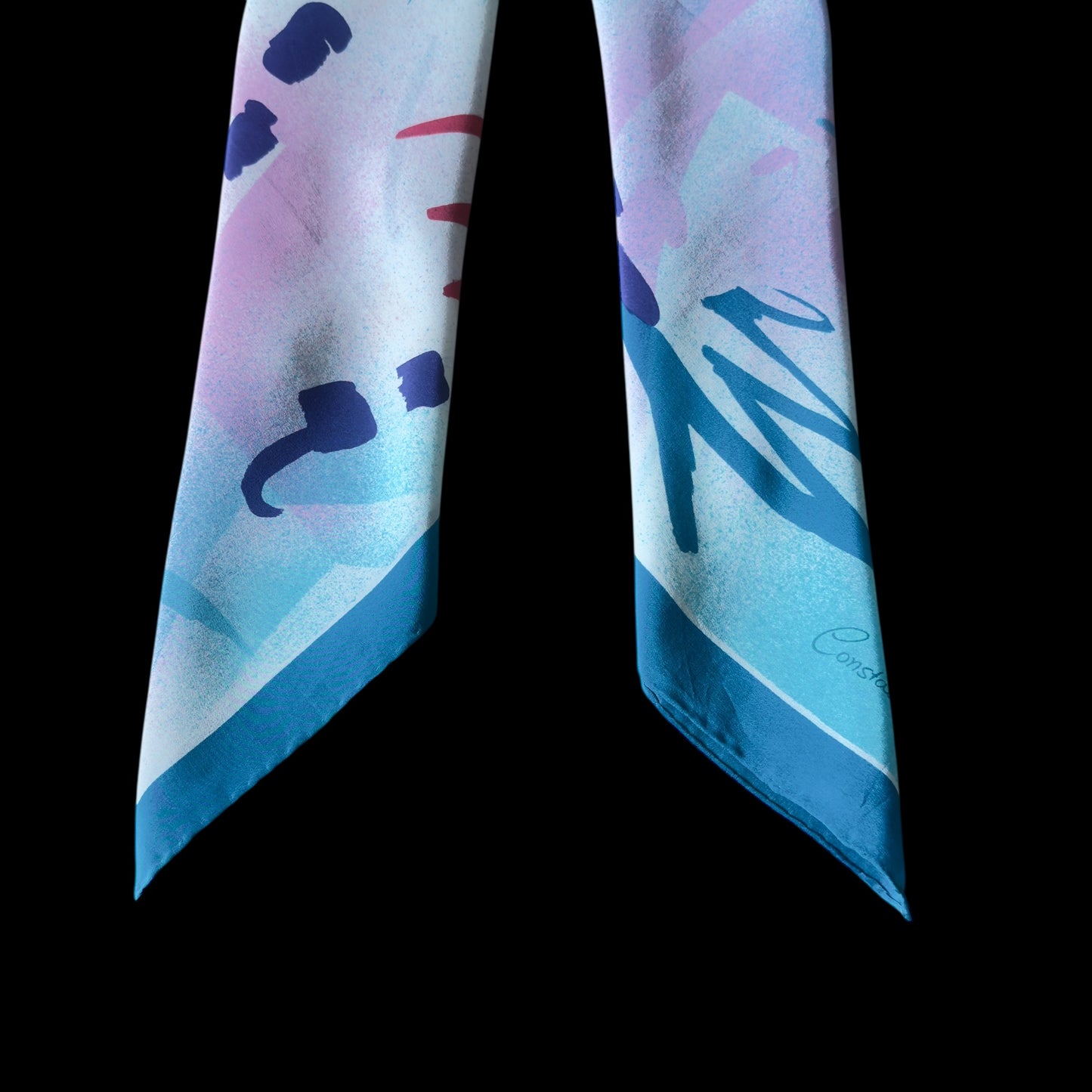 CONSTANZE Vintage White Abstract Crepe Silk Scarf (86 cm by 89 cm)