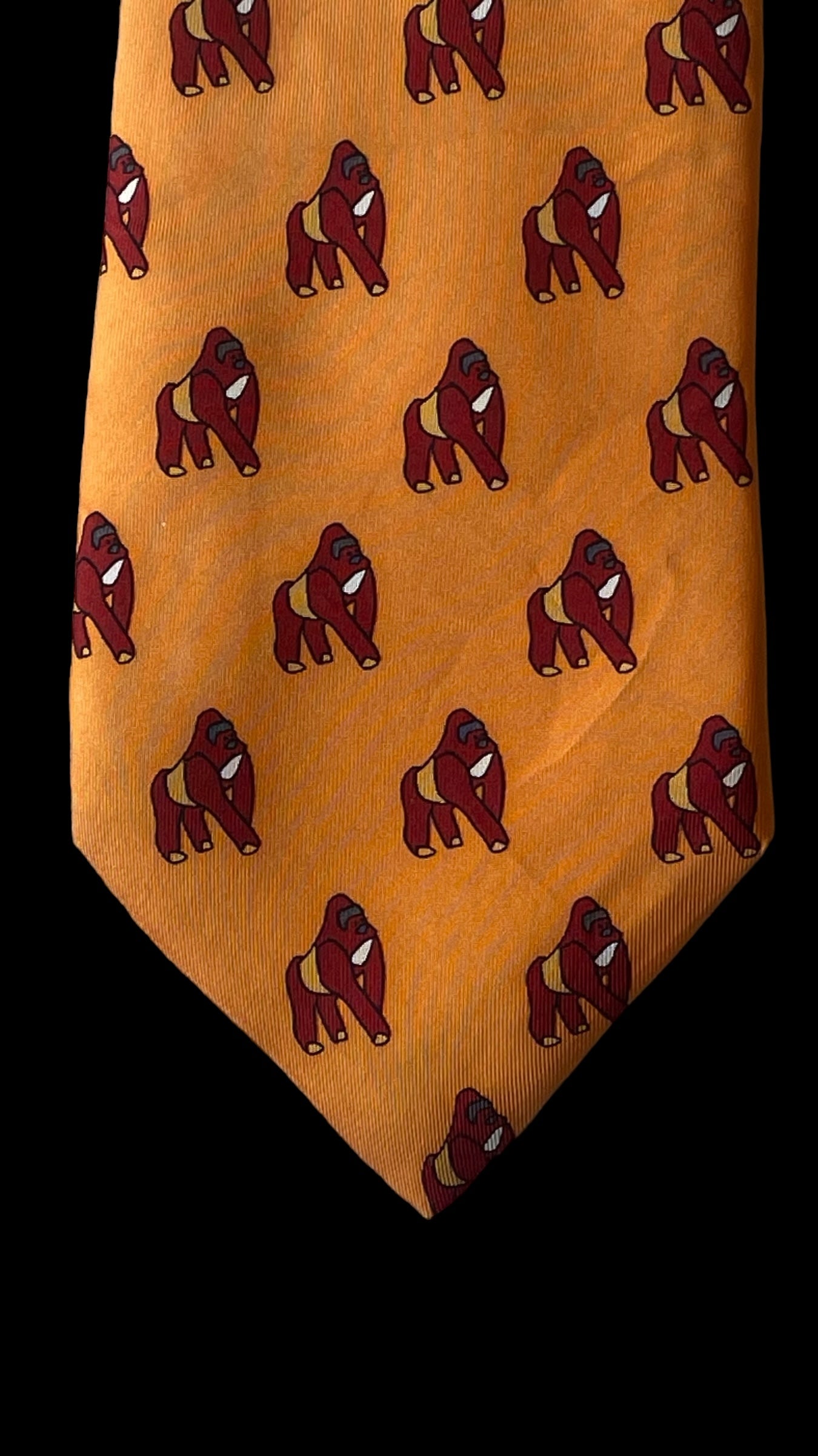 RYKIEL vintage orange gorillas silk tie (9.4 cm by 146 cm)