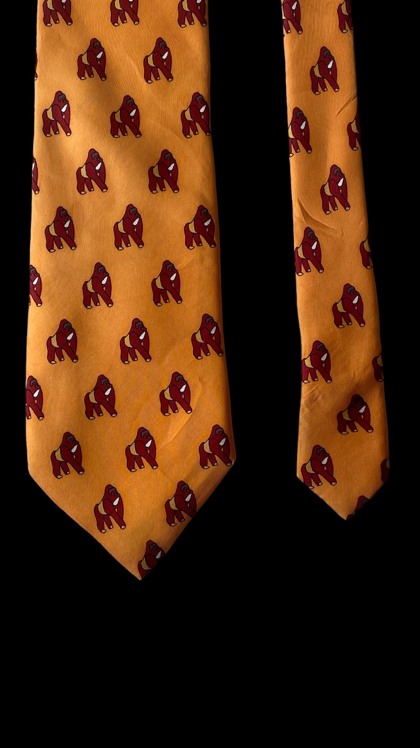 RYKIEL vintage orange gorillas silk tie (9.4 cm by 146 cm)