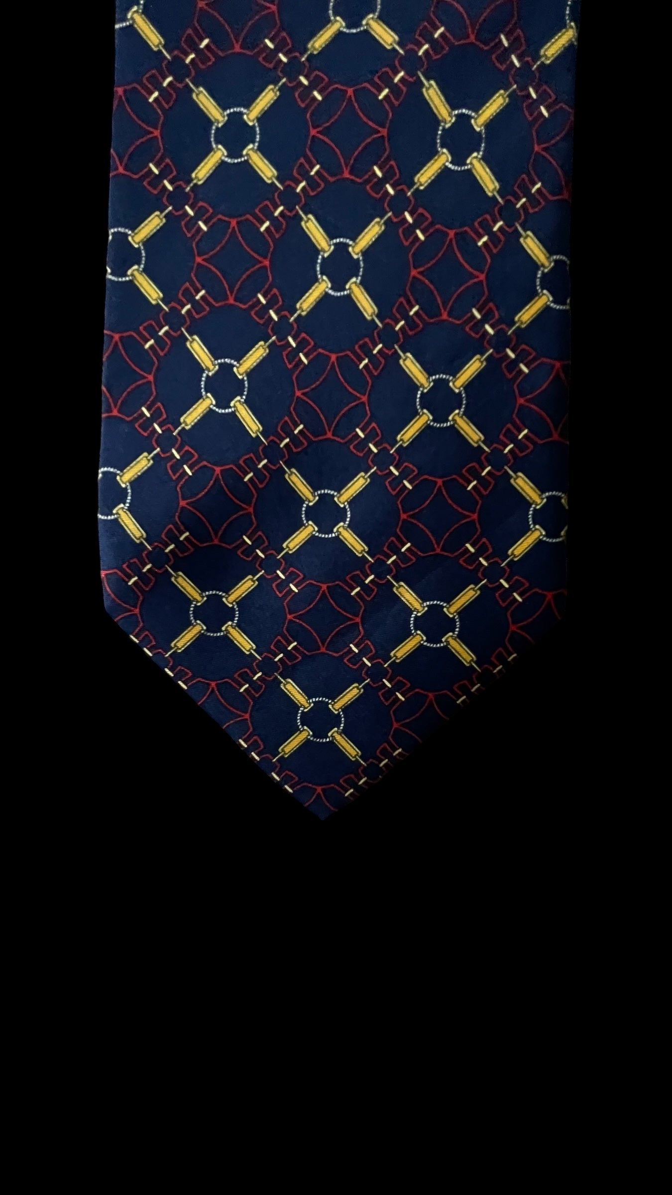 Vintage navy blue Equestrian silk tie by FENDI (10.3 cm by 143 cm)