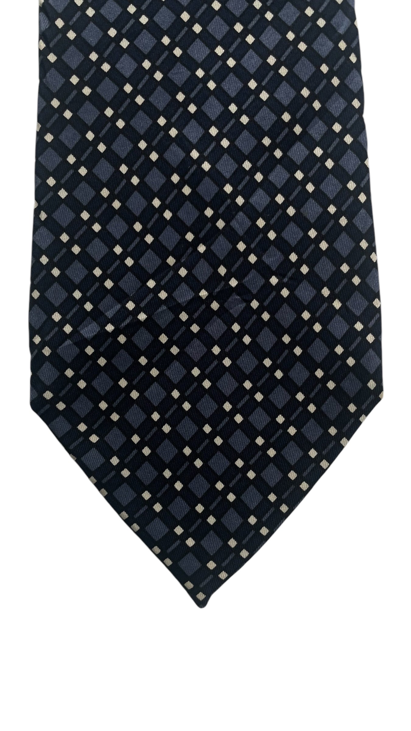 JEAN PATOU Vintage Navy Blue Geometric Crepe Silk Tie (8.4 cm by 147 cm) Medium Front Size.