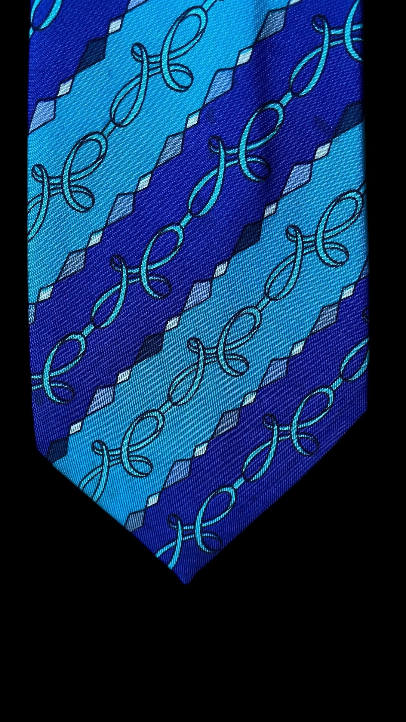 EMILIO PUCCI Vintage Turquoise Psychedelic Silk Tie (8 cm by 135.5 cm) Small Front Size