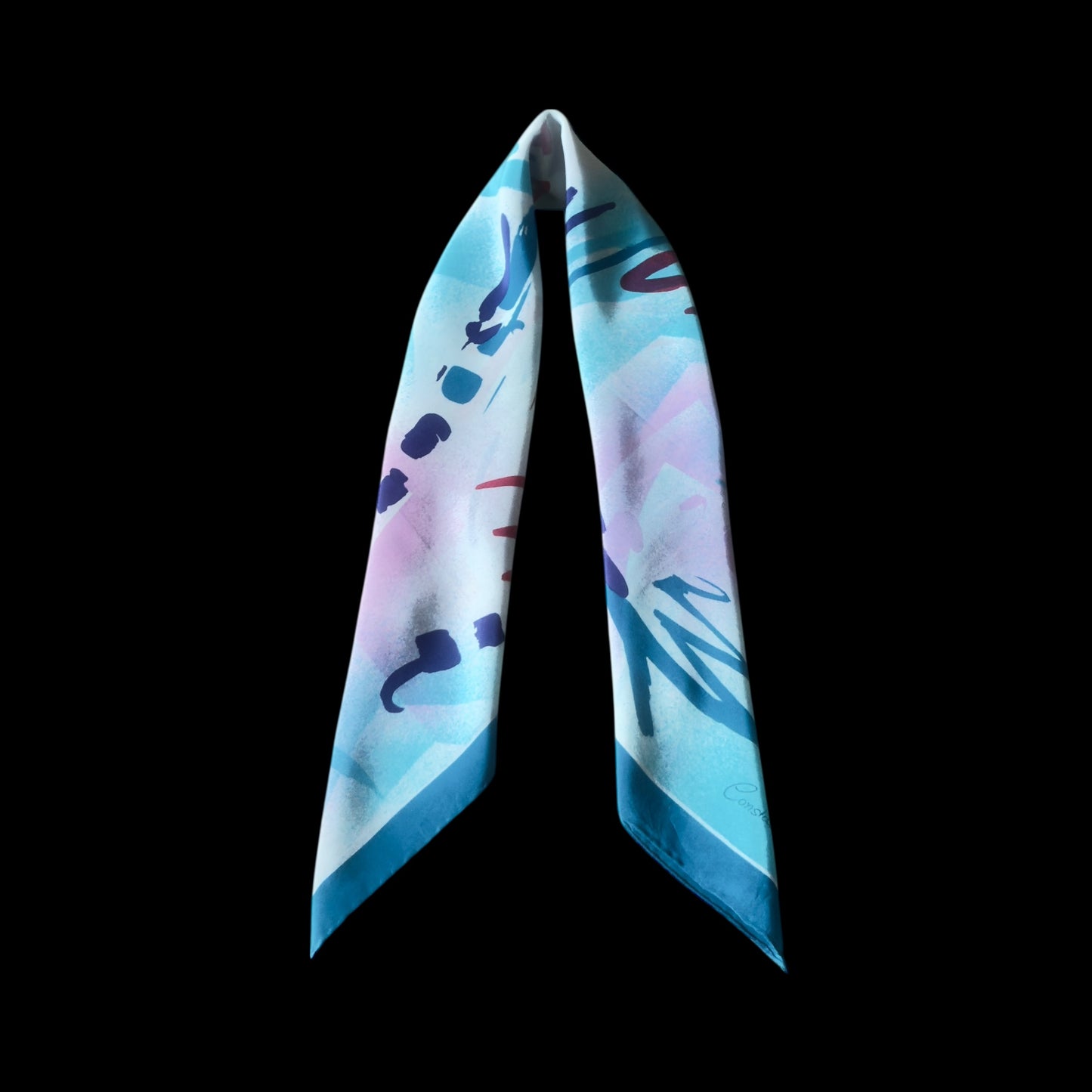 CONSTANZE Vintage White Abstract Crepe Silk Scarf (86 cm by 89 cm)