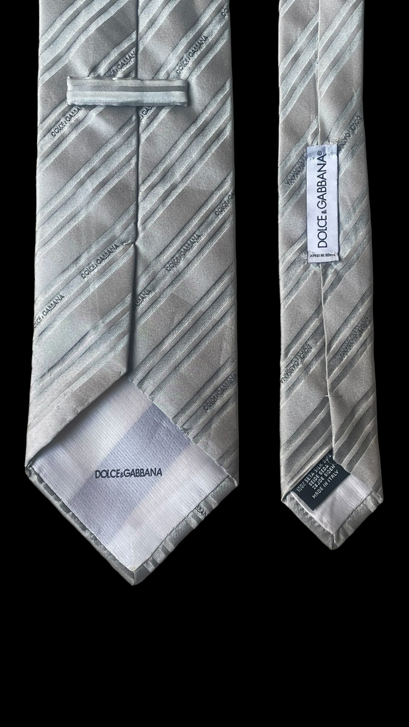 Vintage silver logo stripes silk tie by DOLCE & GABBANA (9.7 cm by 146.5 cm)