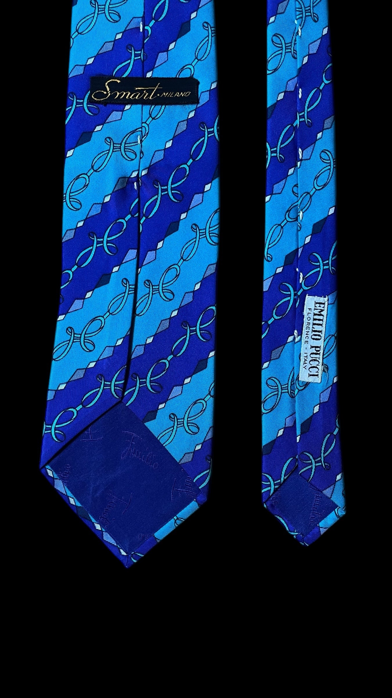 EMILIO PUCCI Vintage Turquoise Psychedelic Silk Tie (8 cm by 135.5 cm) Small Front Size