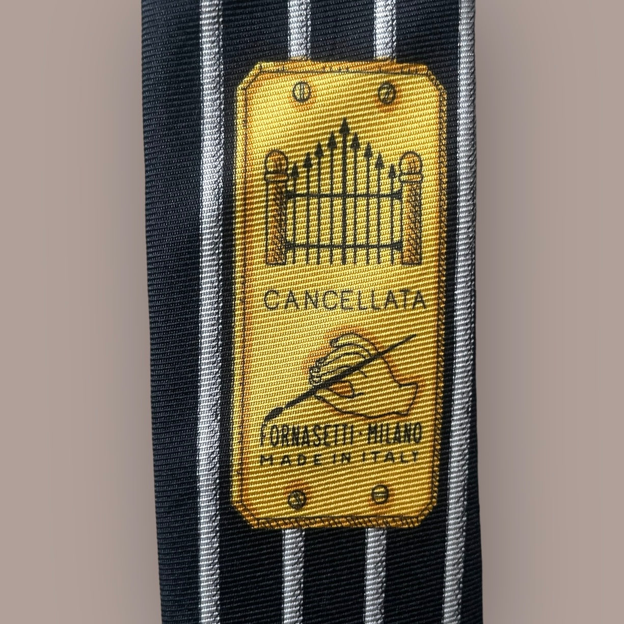 FORNASETTI vintage black novelty silk tie.