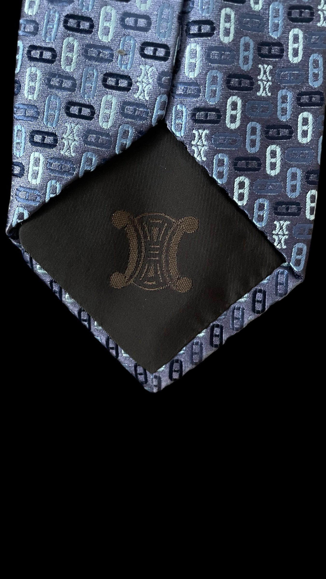 Vintage blue geometric logos silk tie by CELINE (9.2 cm by 151 cm)