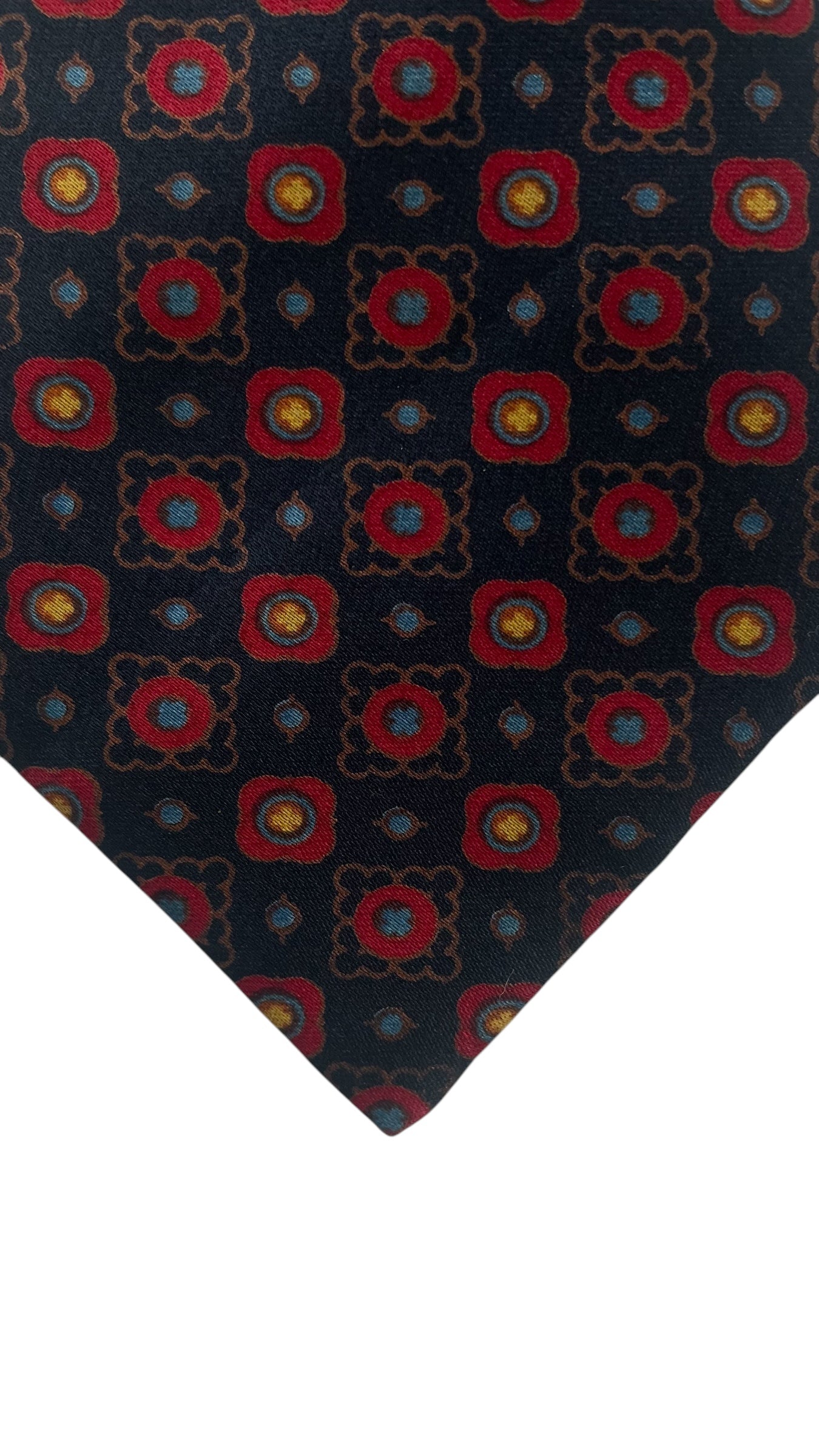 Vintage Navy Blue Paisley/Geometric Crepe Silk Tie by JEAN PATOU (8.7 cm by 132 cm) Medium Front Size.