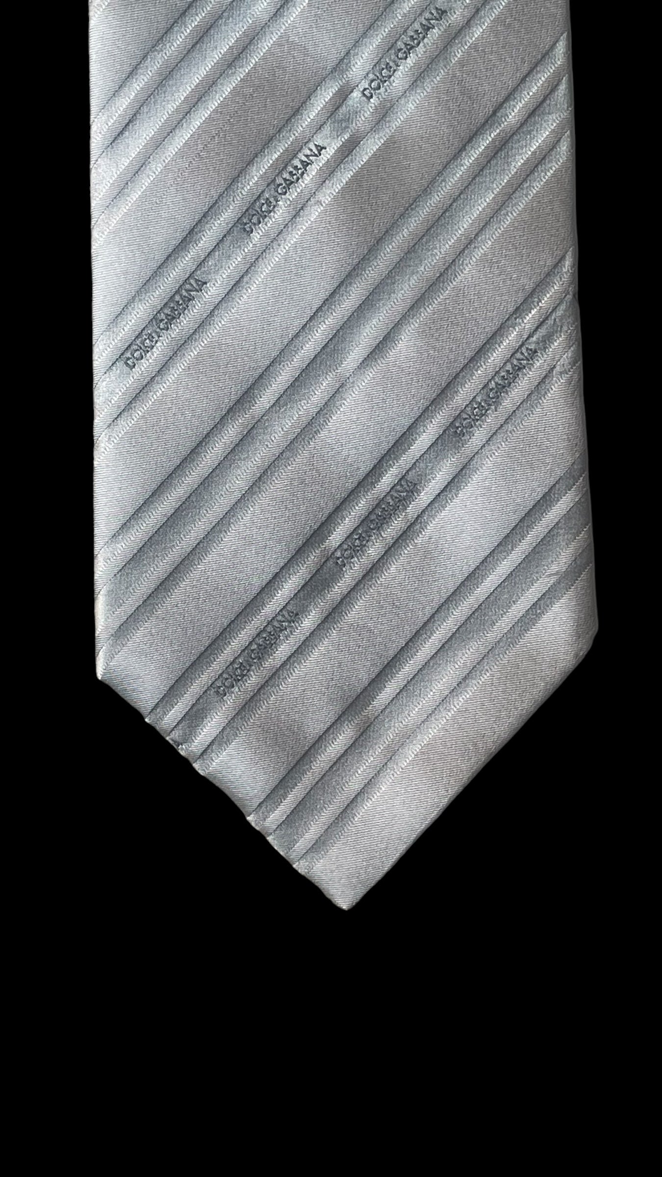 Vintage silver logo stripes silk tie by DOLCE & GABBANA (9.7 cm by 146.5 cm)