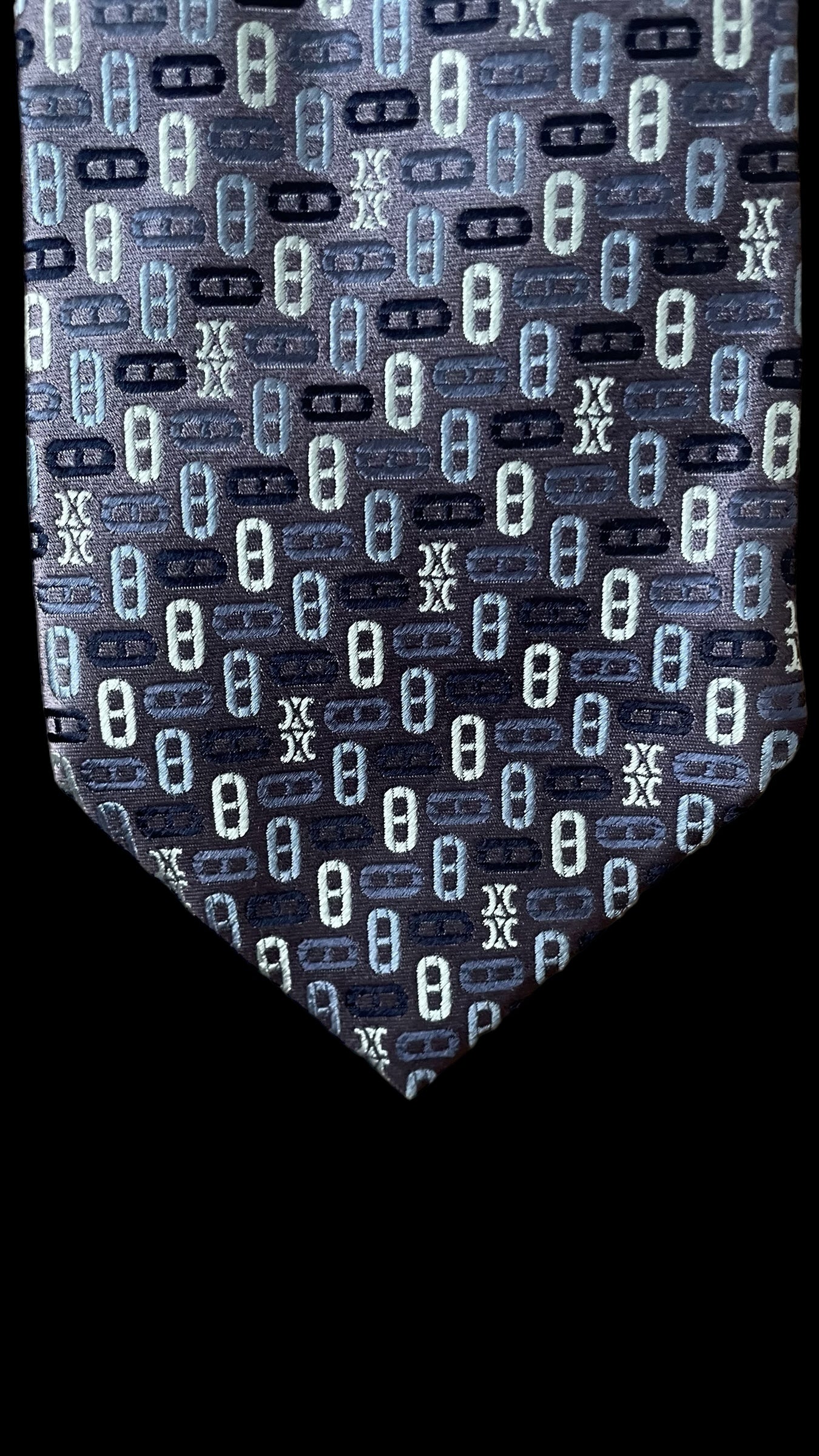 Vintage blue geometric logos silk tie by CELINE (9.2 cm by 151 cm)