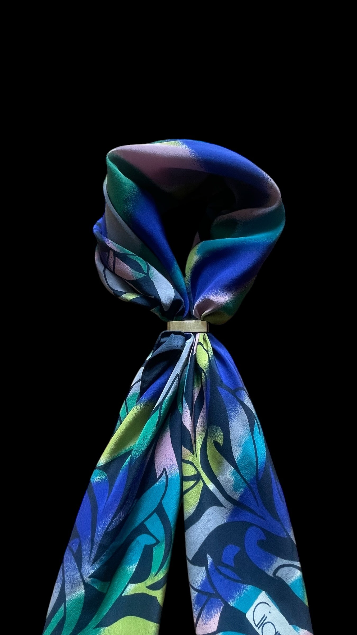 GIANNI VERSACE Vintage Black Abstract/Floral Crepe Silk Scarf (82 cm by 85 cm) Hand rolled edges.