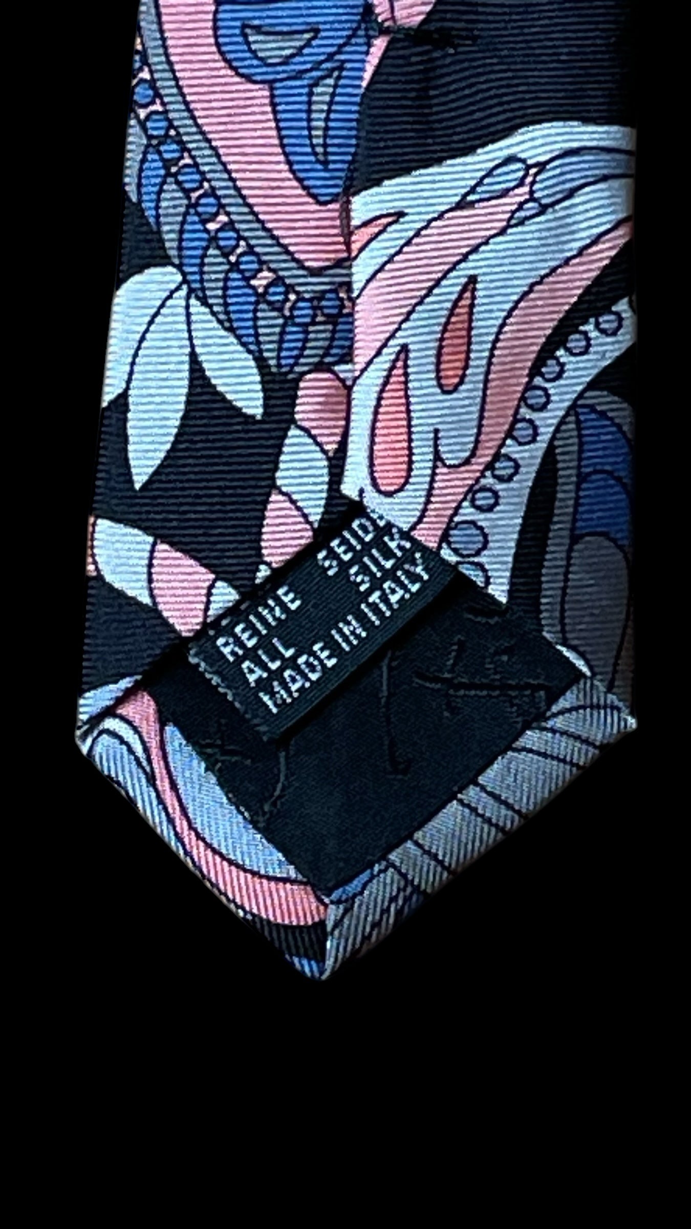 EMILIO PUCCI Vintage Black Psychedelic Silk Tie (9.2 cm by 142 cm) Normal Front Size.