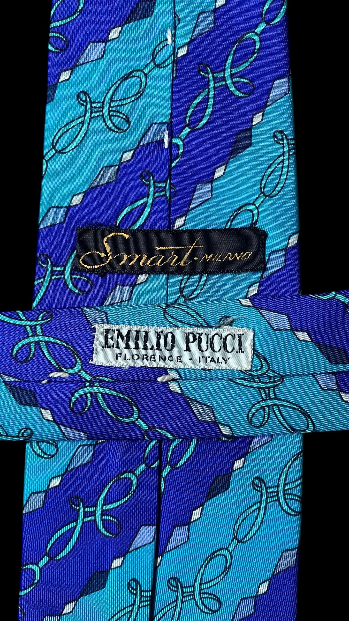 EMILIO PUCCI Vintage Turquoise Psychedelic Silk Tie (8 cm by 135.5 cm) Small Front Size