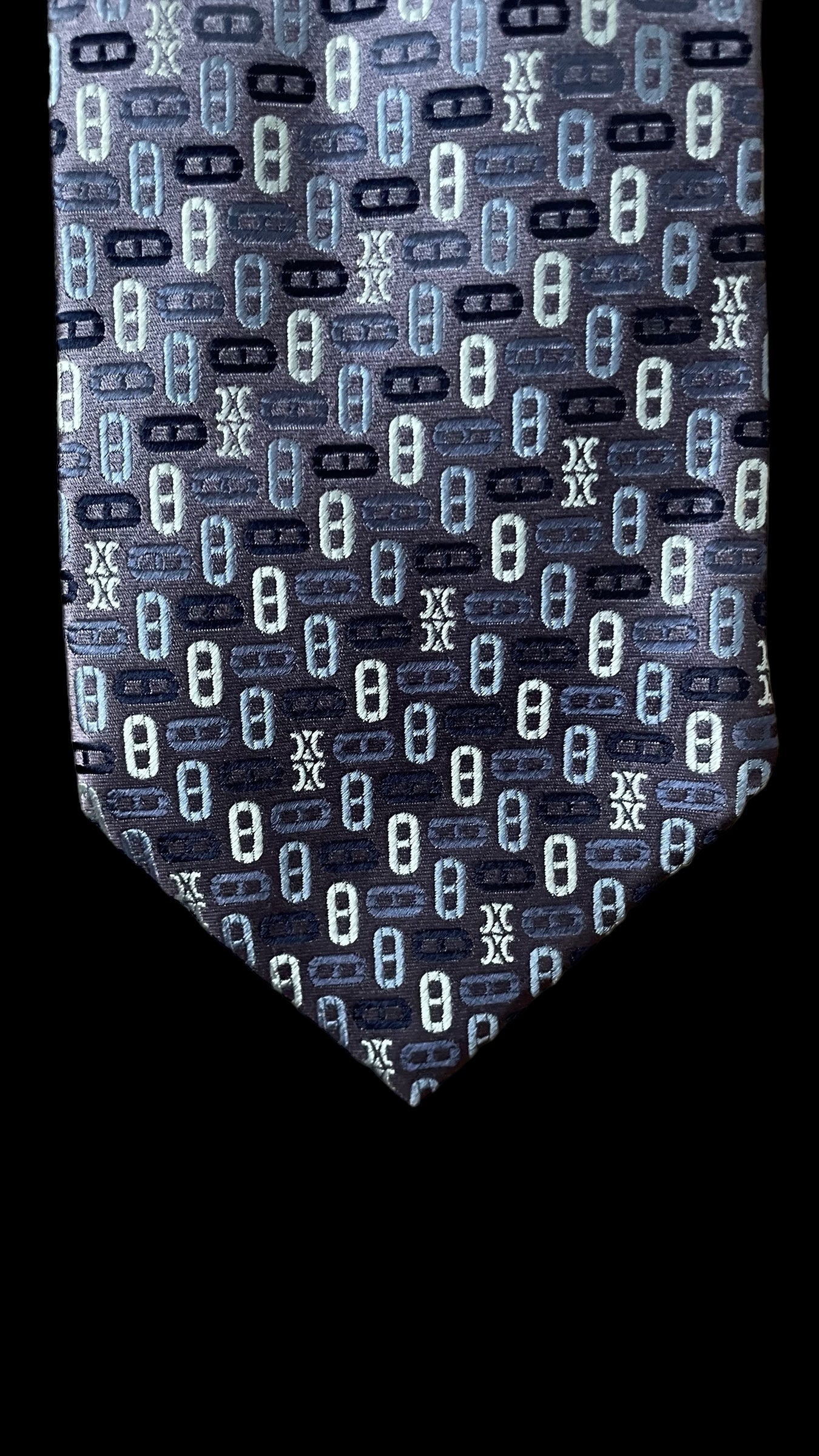 Vintage blue geometric logos silk tie by CELINE (9.2 cm by 151 cm)