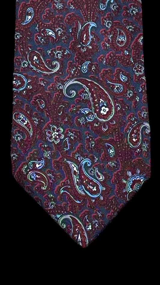 DORMEUIL Vintage Navy Blue Paisley Crepe Silk Tie (7.4 cm by 147 cm) Medium front size.