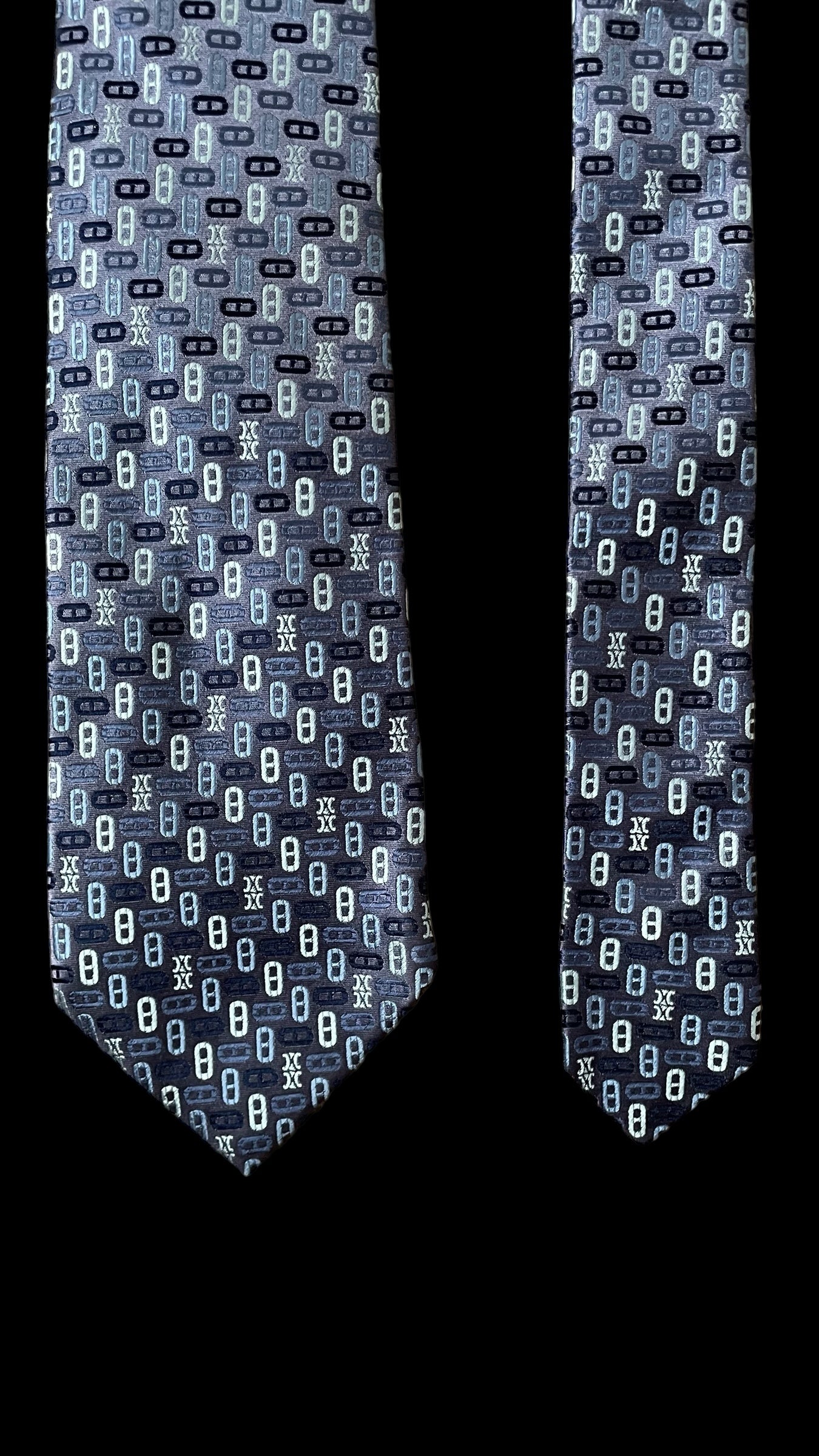 Vintage blue geometric logos silk tie by CELINE (9.2 cm by 151 cm)