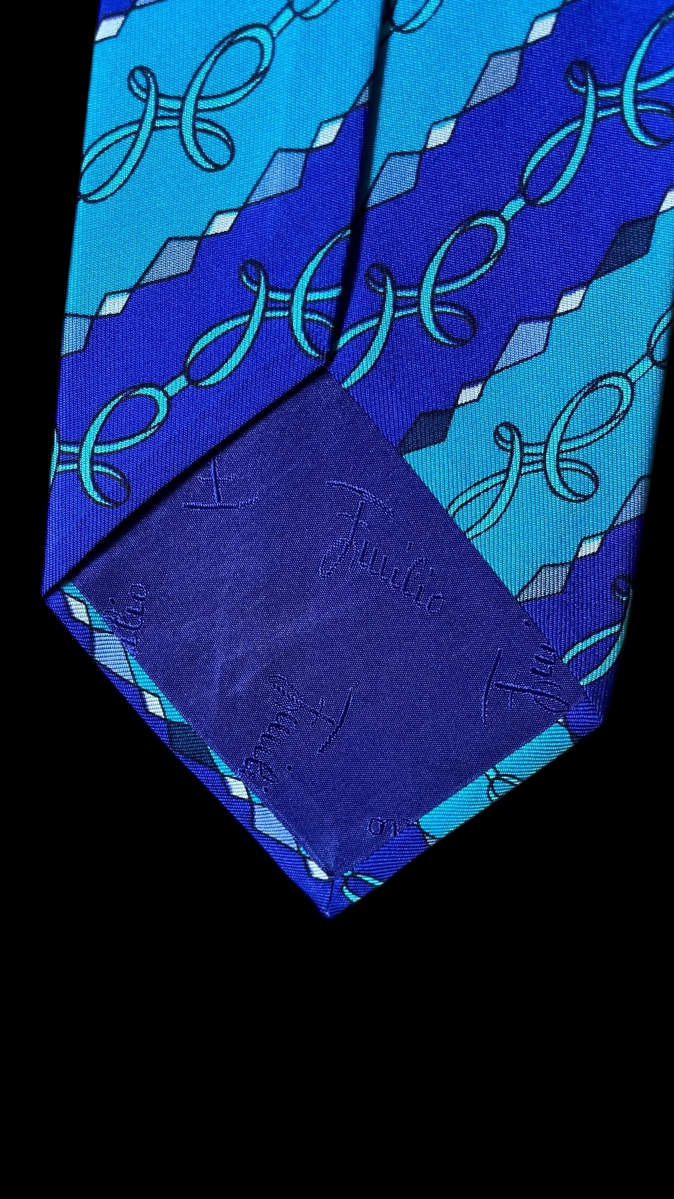 EMILIO PUCCI Vintage Turquoise Psychedelic Silk Tie (8 cm by 135.5 cm) Small Front Size