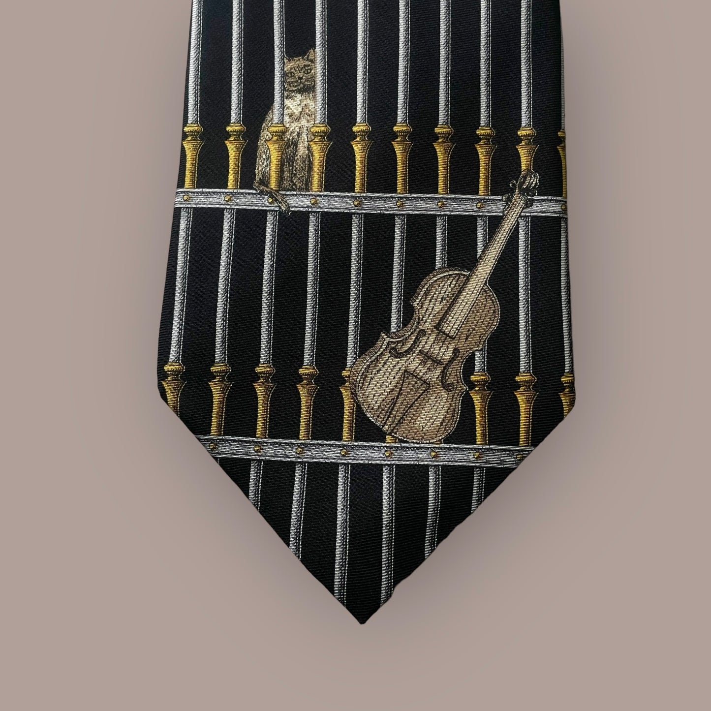 FORNASETTI vintage black novelty silk tie.