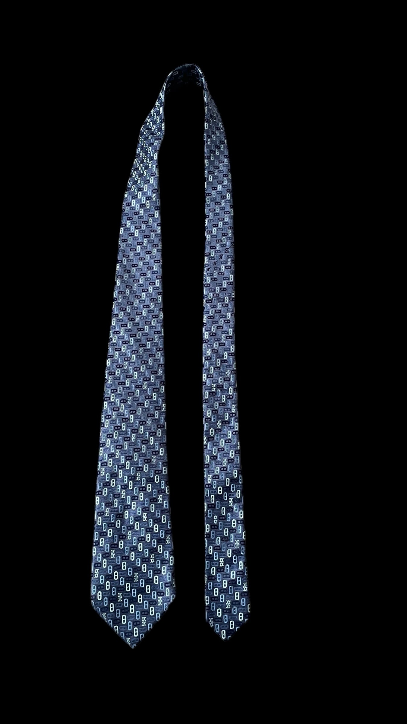 Vintage blue geometric logos silk tie by CELINE (9.2 cm by 151 cm)