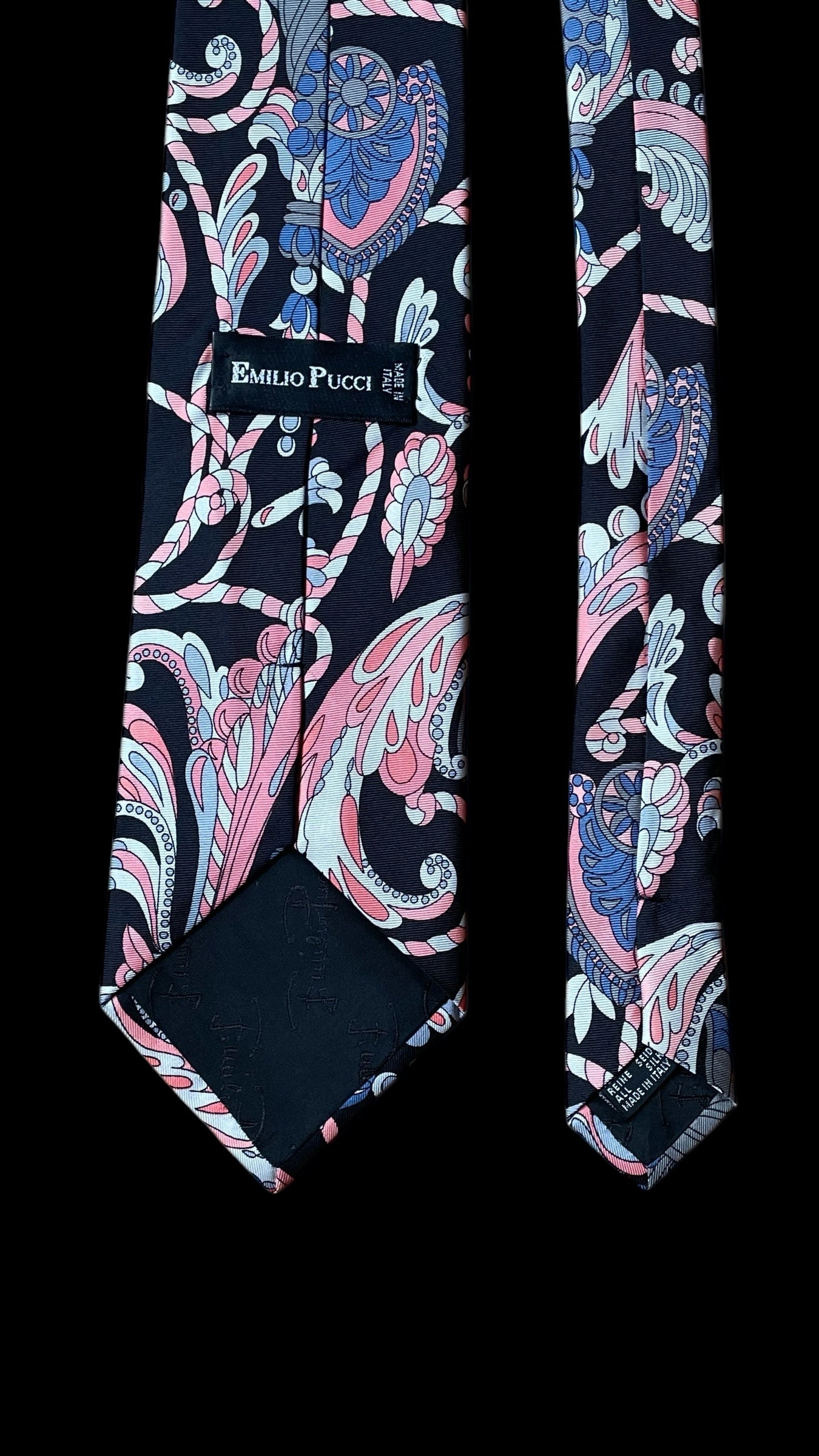 EMILIO PUCCI Vintage Black Psychedelic Silk Tie (9.2 cm by 142 cm) Normal Front Size.