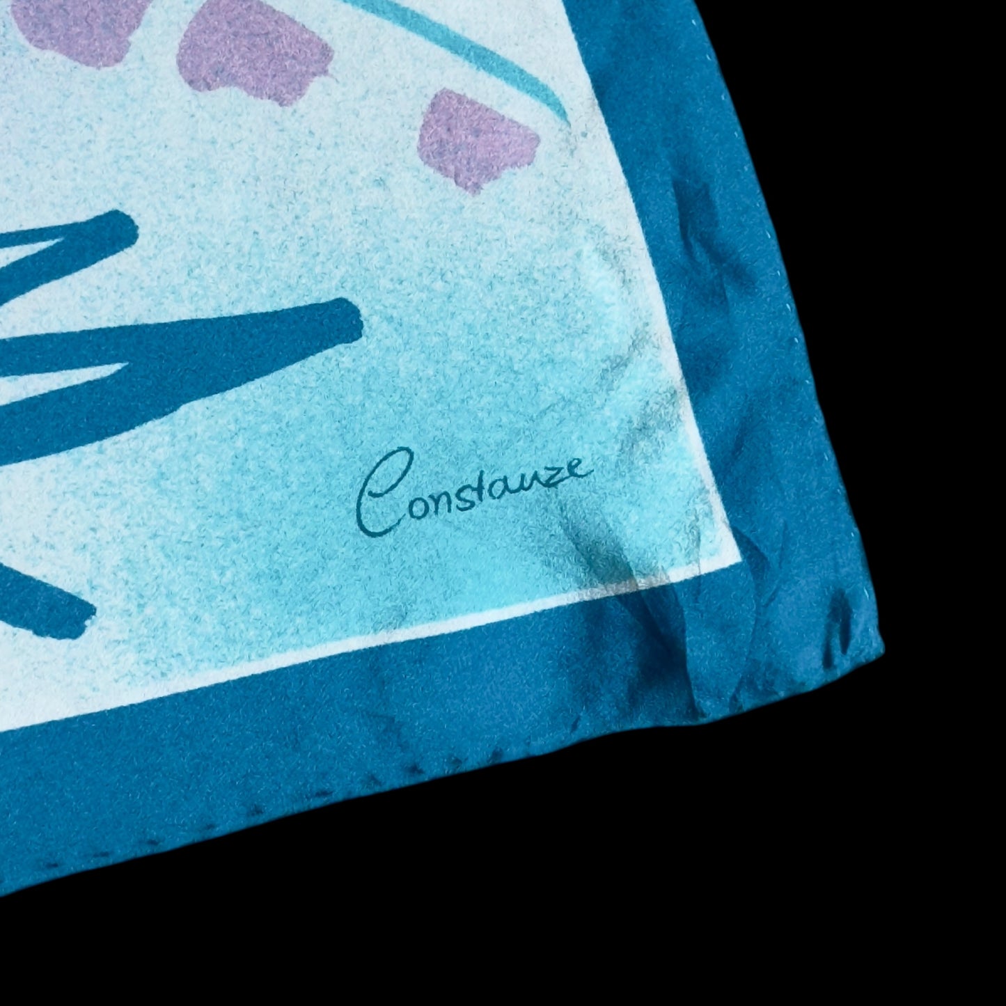 CONSTANZE Vintage White Abstract Crepe Silk Scarf (86 cm by 89 cm)