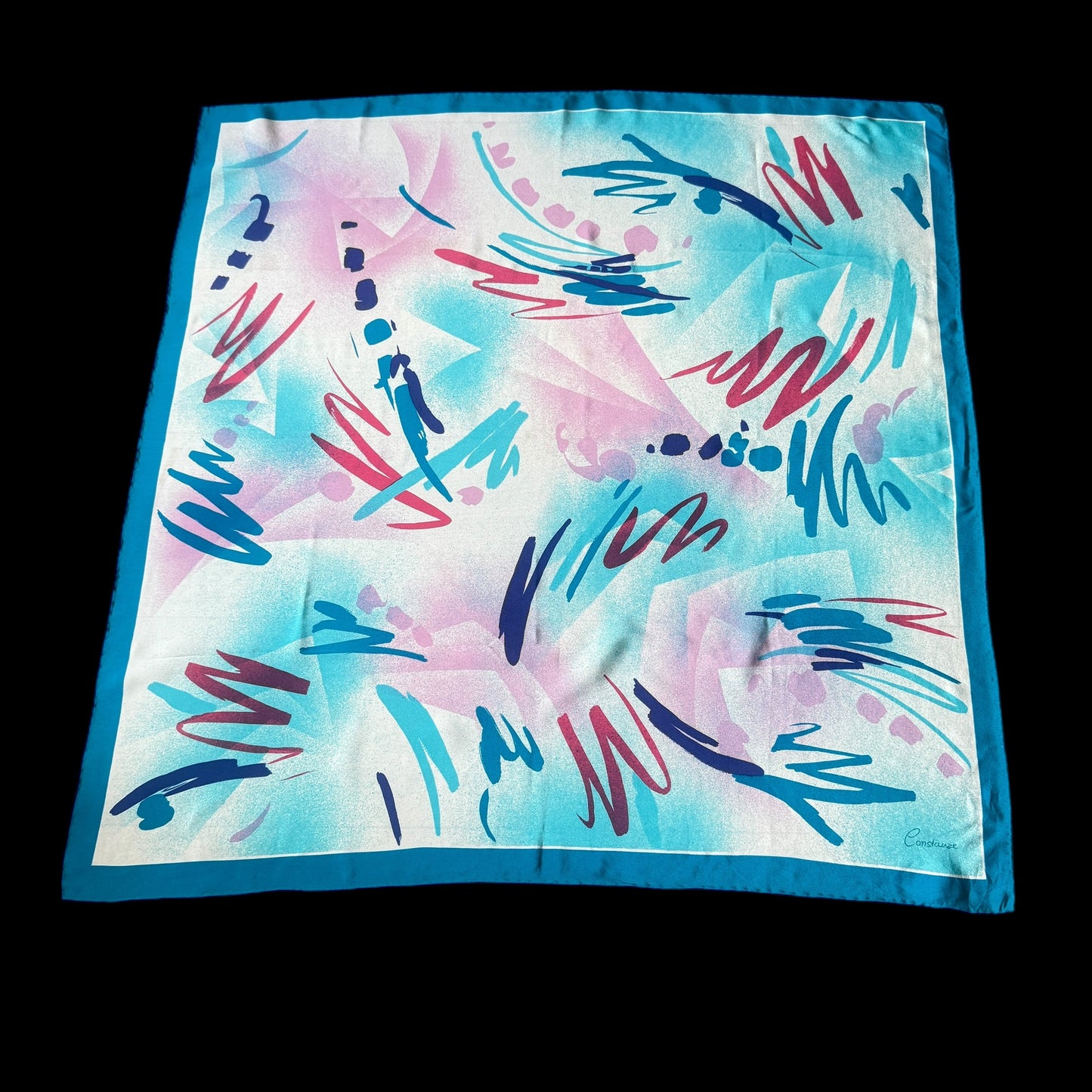 CONSTANZE Vintage White Abstract Crepe Silk Scarf (86 cm by 89 cm)