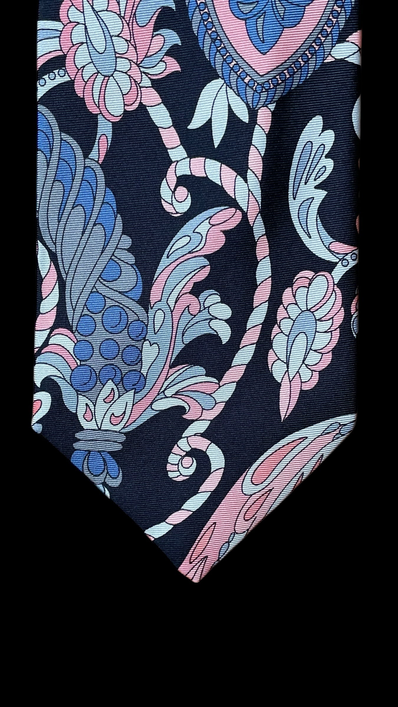 EMILIO PUCCI Vintage Black Psychedelic Silk Tie (9.2 cm by 142 cm) Normal Front Size.