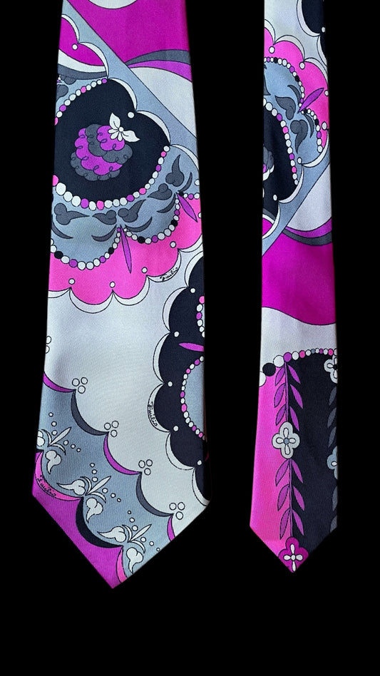 EMILIO PUCCI Vintage Bright Purple Psychedelic Silk Tie (8.8 cm by 135 cm) Normal Front Size