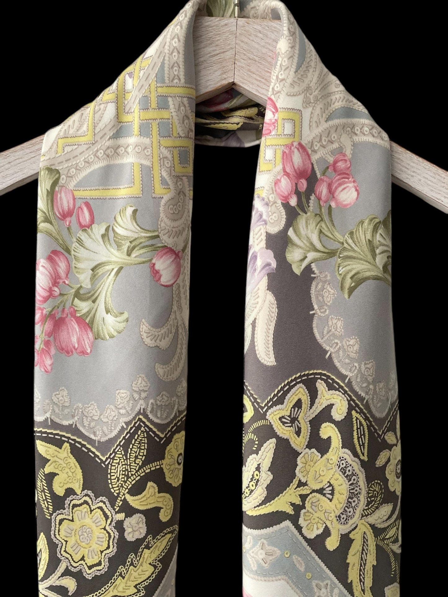 ETRO Vintage Grey Floral Silk Scarf (88 cm by 90 cm) Hand Rolled Hem.