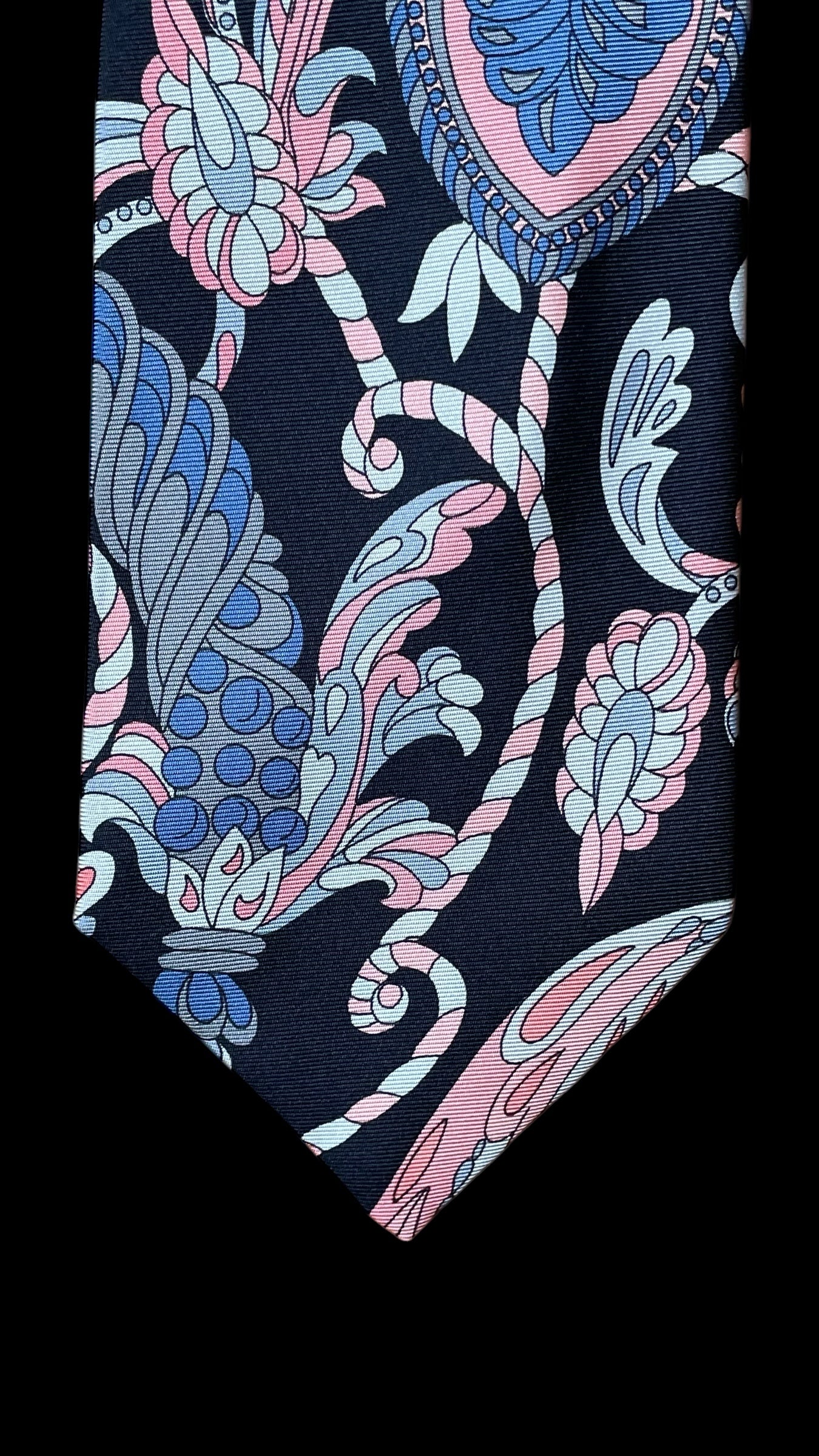 EMILIO PUCCI Vintage Black Psychedelic Silk Tie (9.2 cm by 142 cm) Normal Front Size.