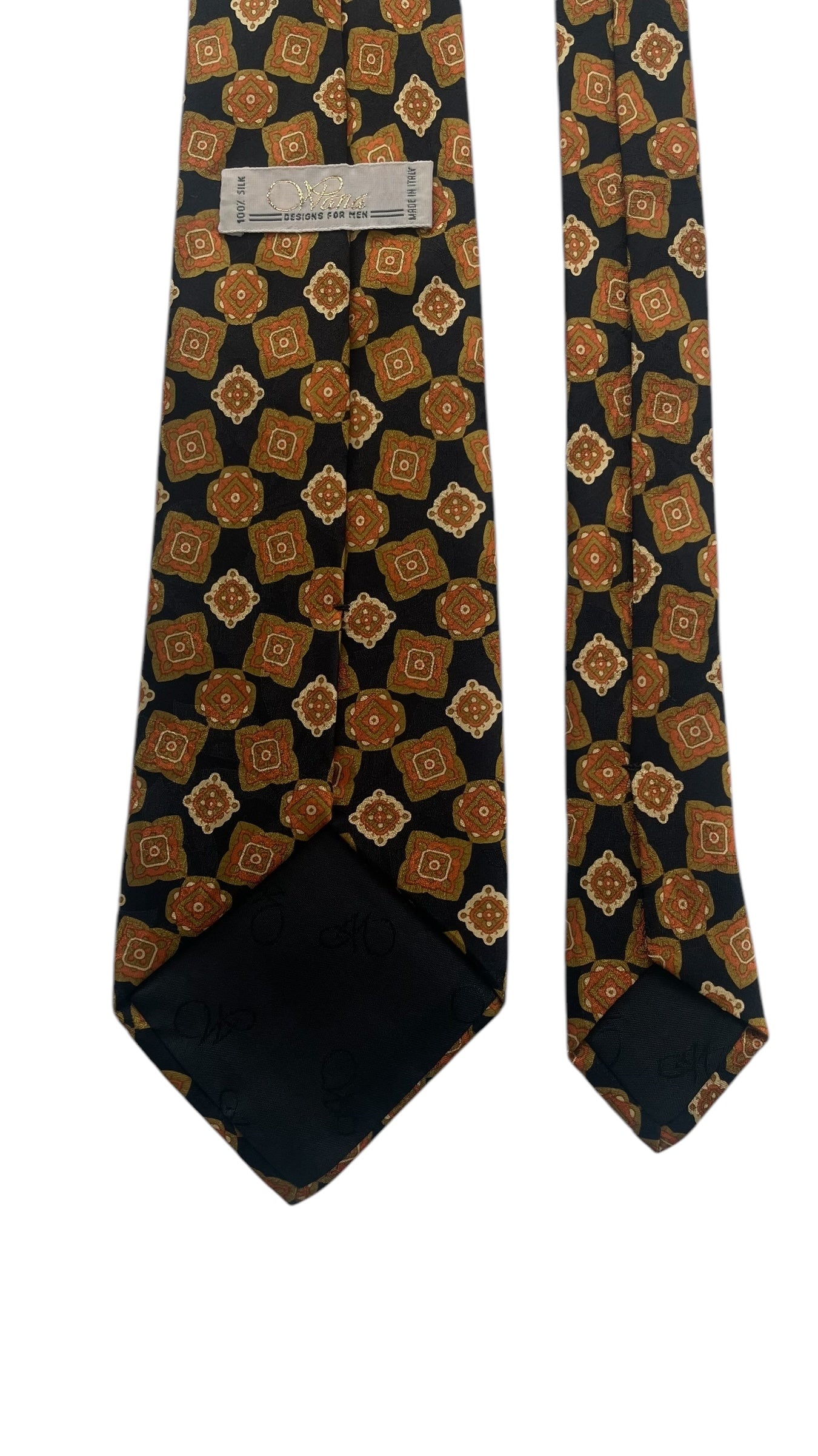 WANA Vintage Black Paisley Crepe Silk Jacquard Tie (8.8 cm by 154 cm) Longer Length & Medium Front Size.