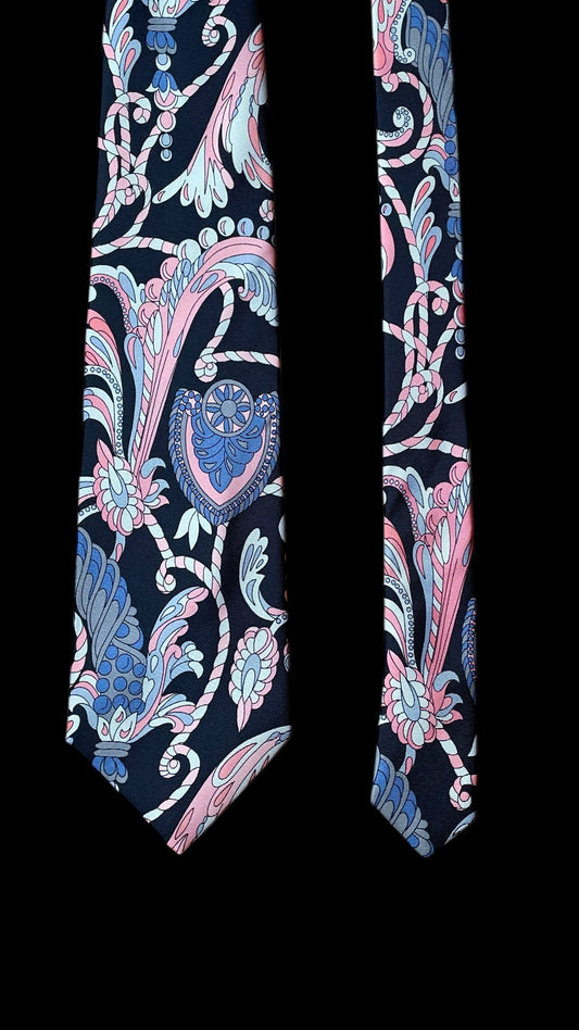 EMILIO PUCCI Vintage Black Psychedelic Silk Tie (9.2 cm by 142 cm) Normal Front Size.