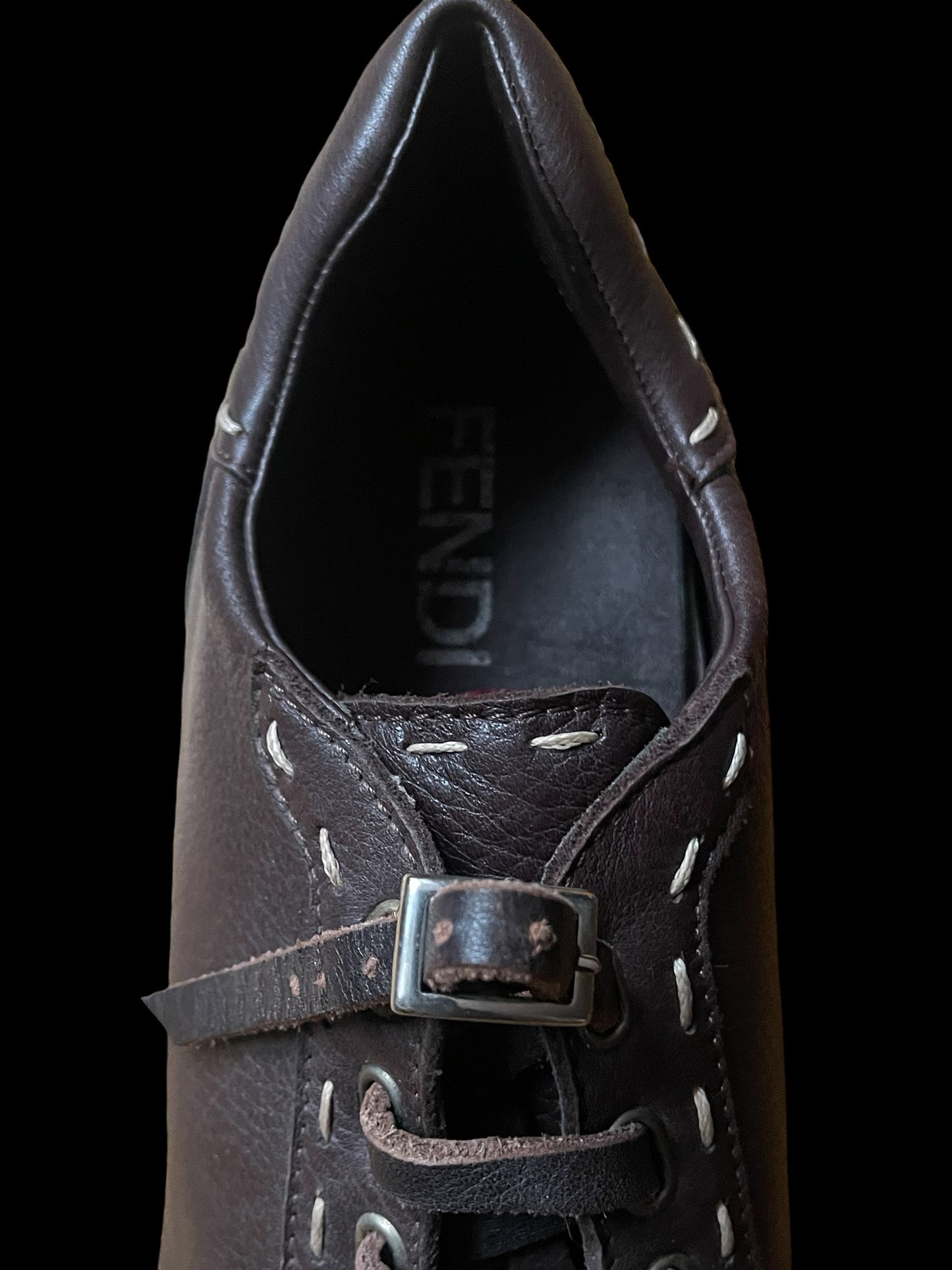 FENDI Unisex Dark Brown Leather Flat Car Shoes (Size 39.5)