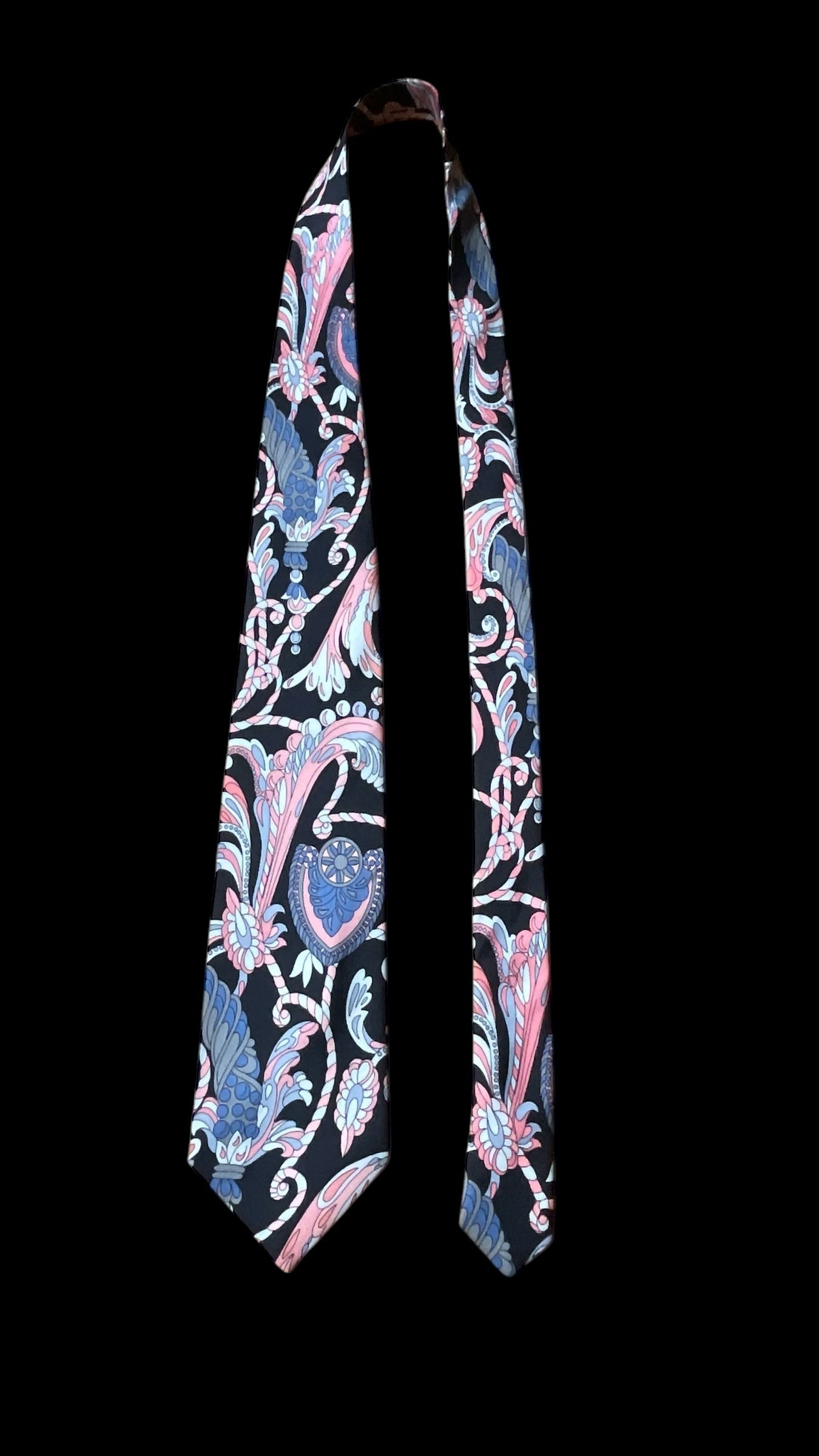 EMILIO PUCCI Vintage Black Psychedelic Silk Tie (9.2 cm by 142 cm) Normal Front Size.