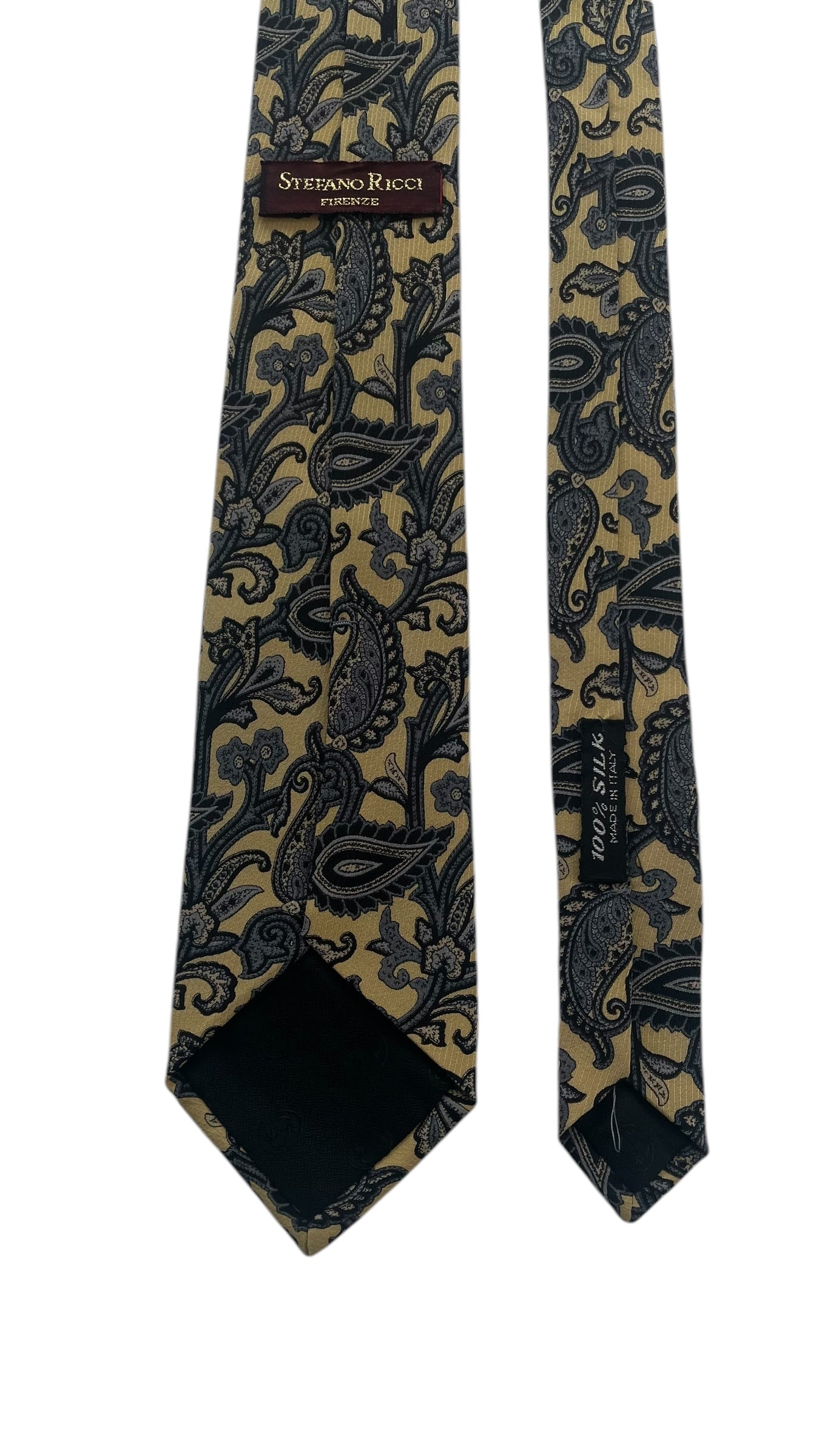 STEFANO RICCI Vintage Yellow Paisley Crepe Silk Jacquard Tie (7.6 cm by 148.5 cm) Medium Front Size.