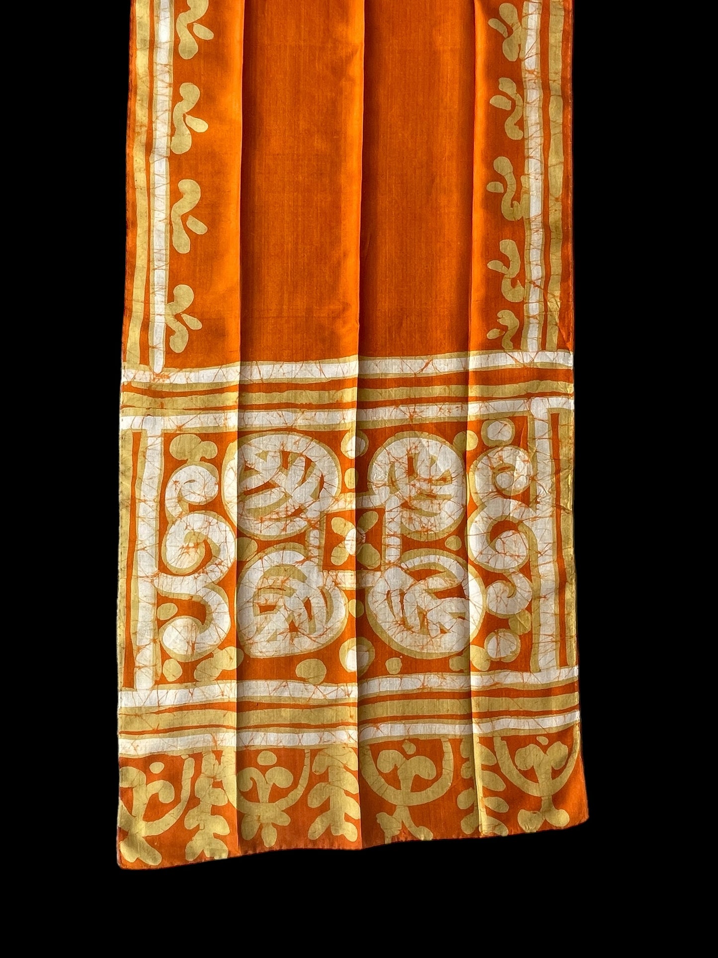 Vintage Orange Batik Long Silk Scarf by BONITA (39 cm by 165 cm)