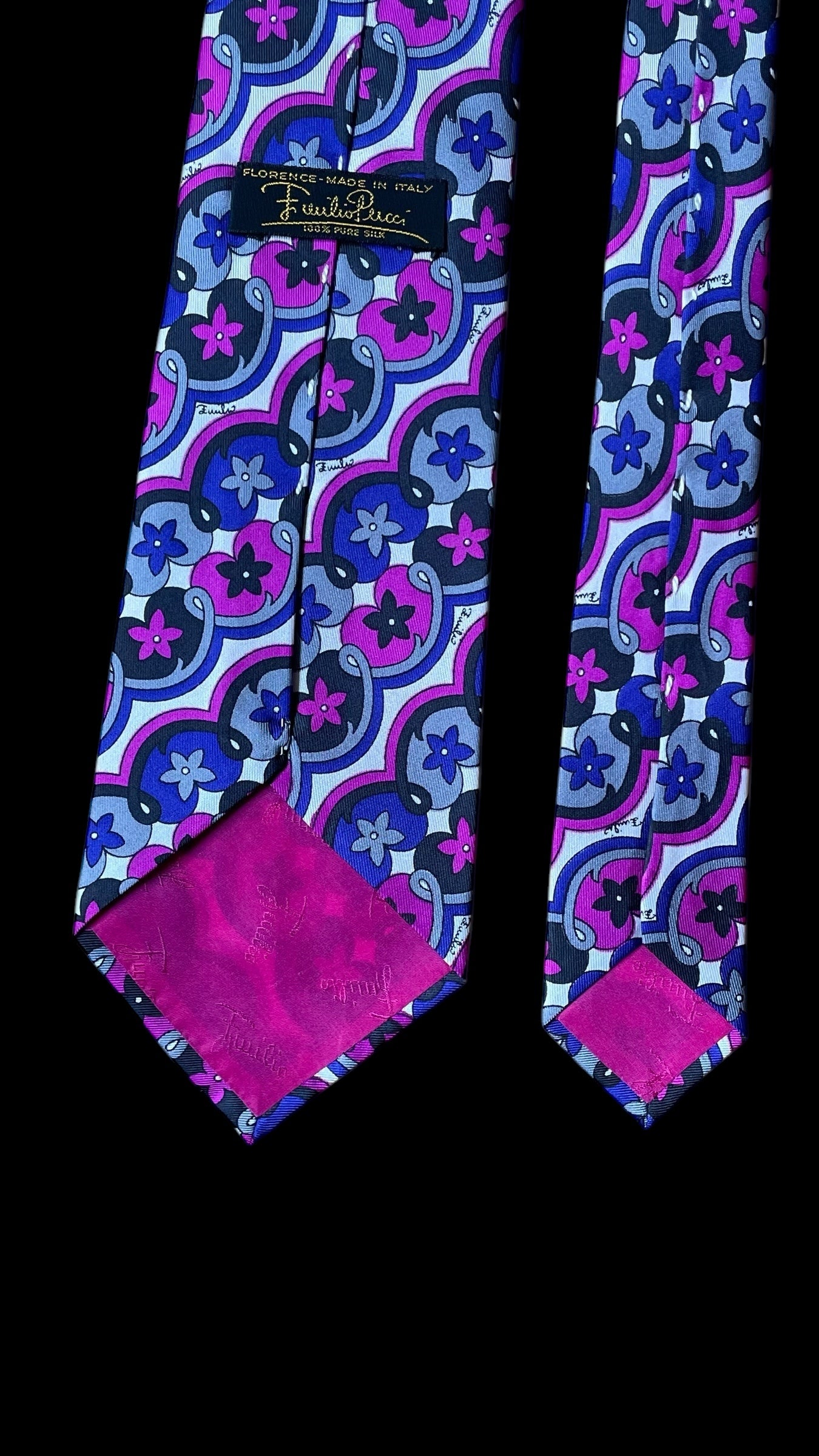 EMILIO PUCCI Vintage White Psychedelic Silk Tie (9 cm by 128.5 cm)