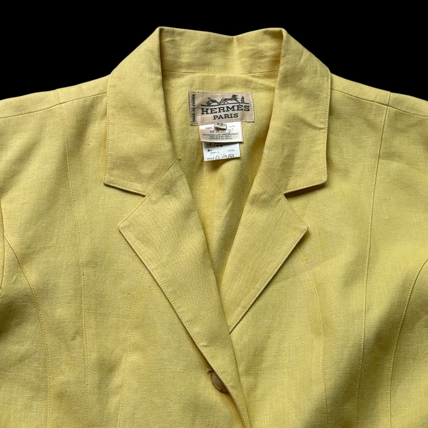 HERMES Vintage Yellow Linen Jacket. Size 42 (Small/Medium slim fit).